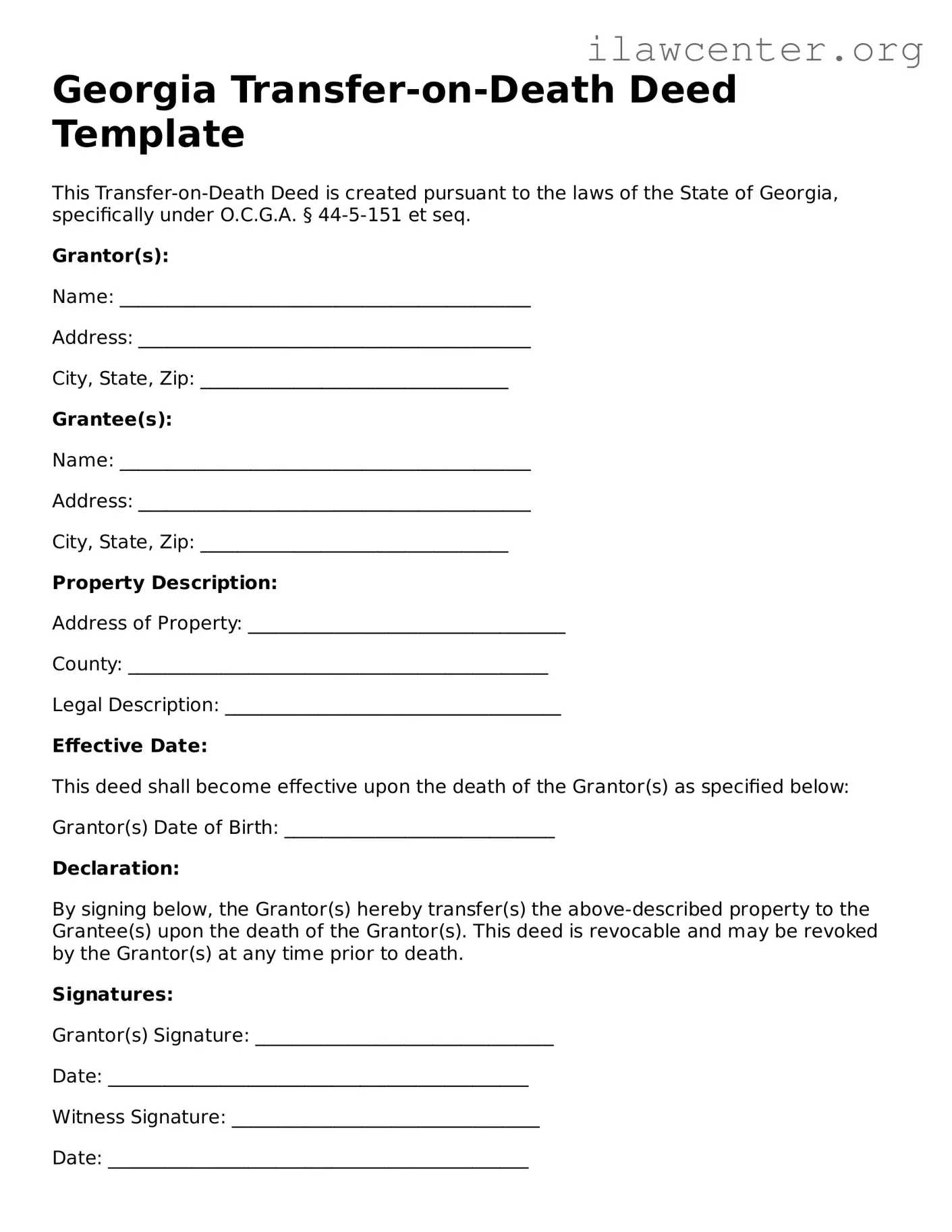 Attorney-Verified  Transfer-on-Death Deed Document for Georgia