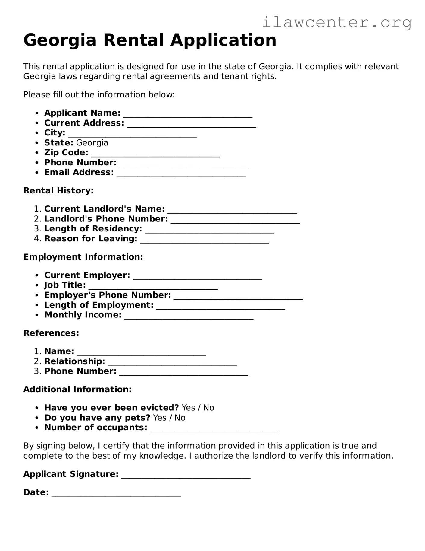 Attorney-Verified  Rental Application Document for Georgia