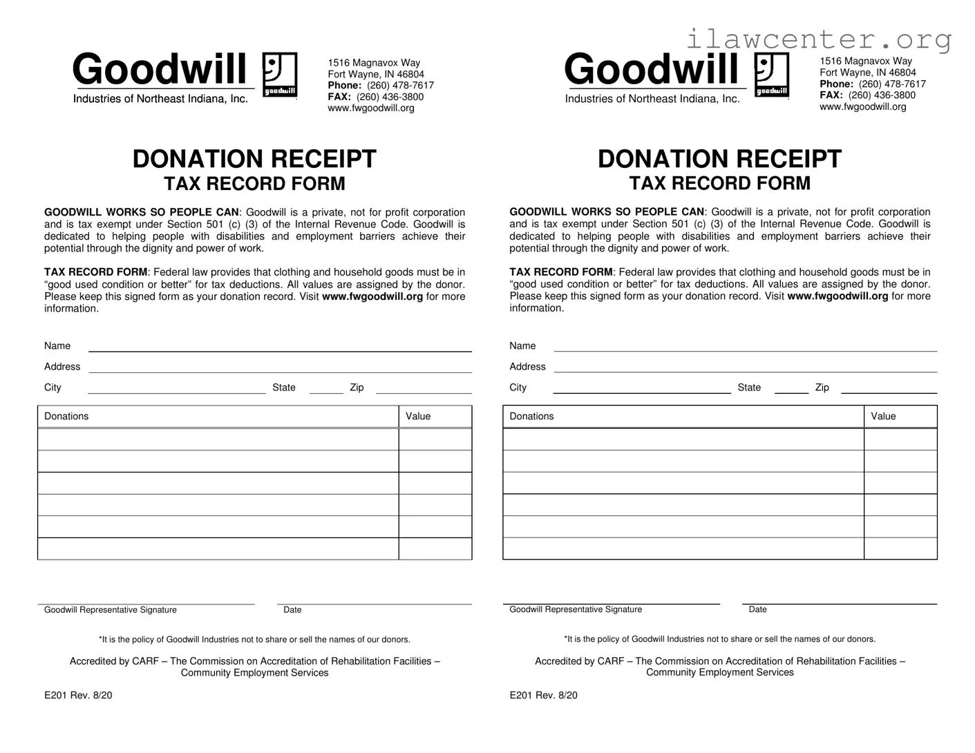 Goodwill donation receipt PDF Template