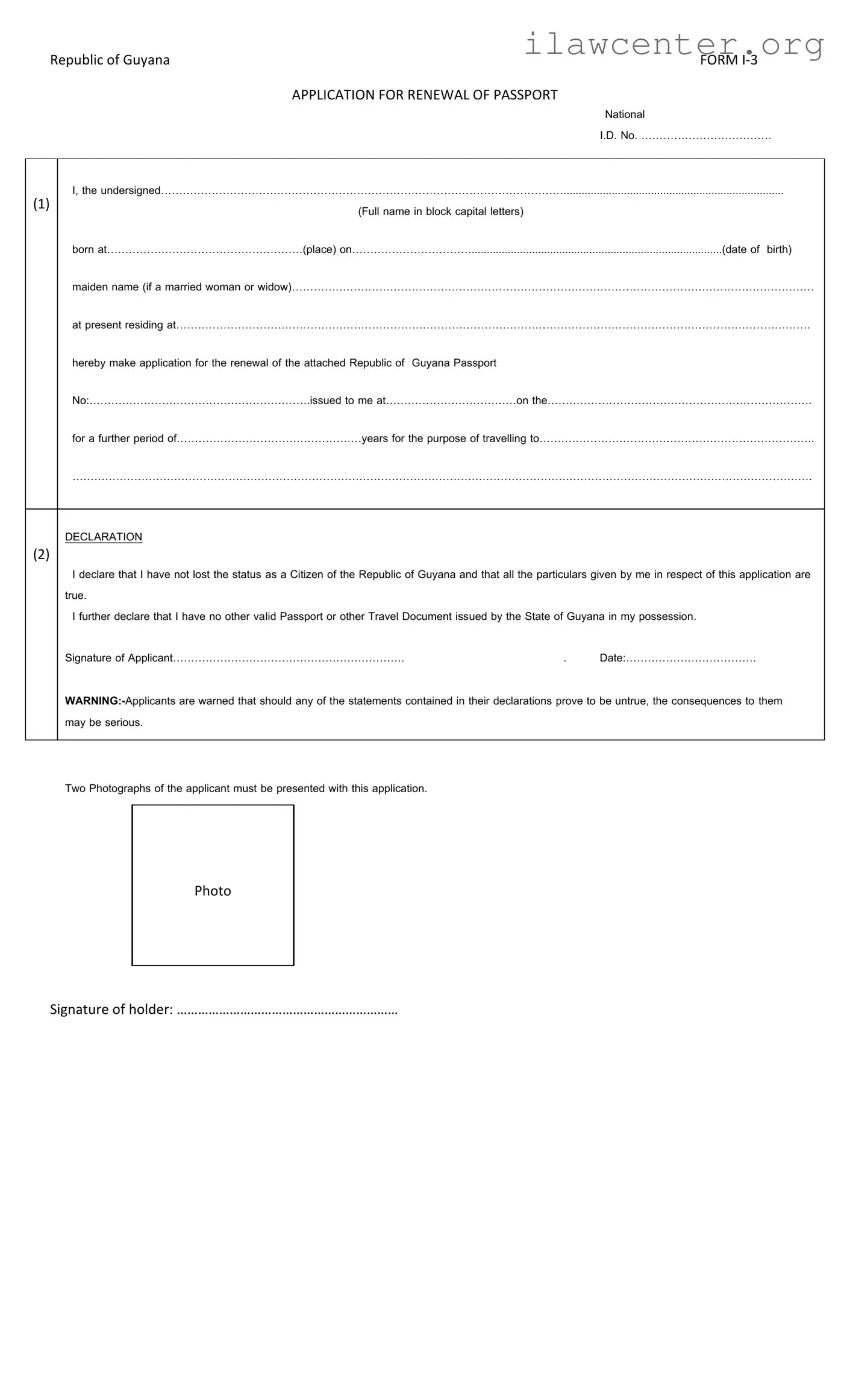 Guyana Passport Renewal PDF Template
