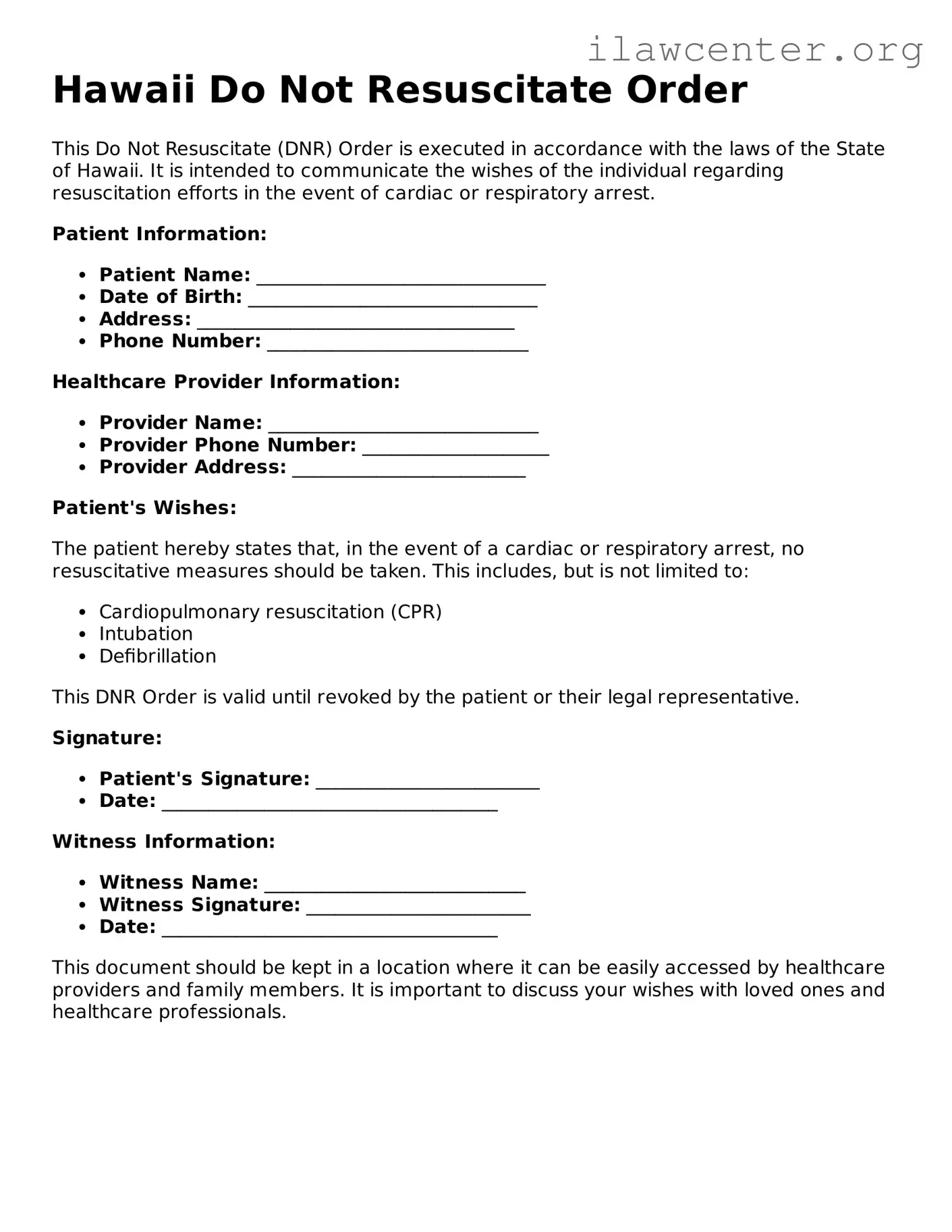 Attorney-Verified  Do Not Resuscitate Order Document for Hawaii