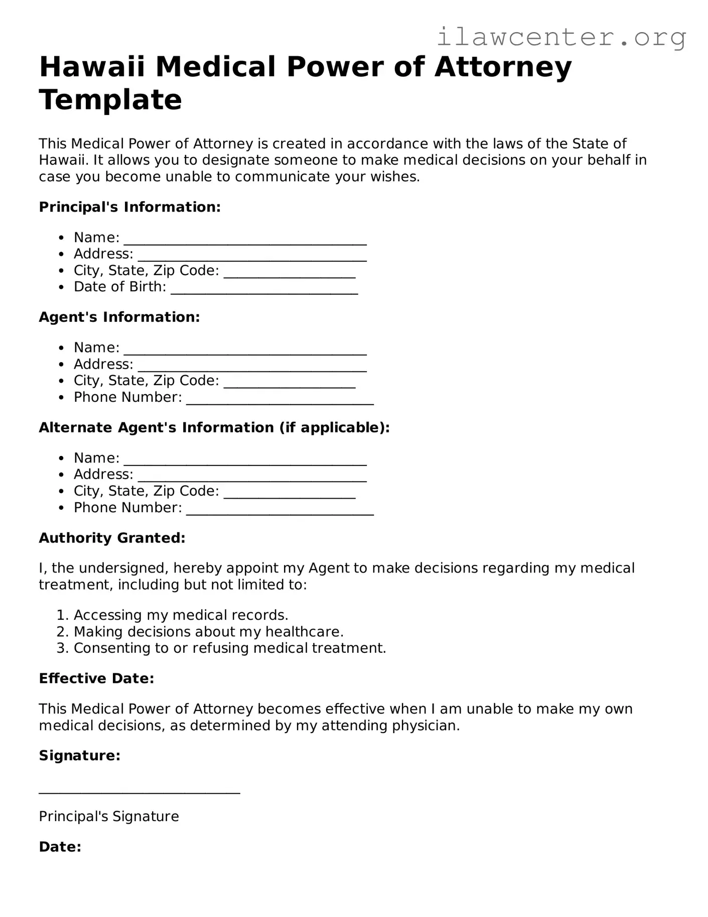 Attorney-Verified  Medical Power of Attorney Document for Hawaii