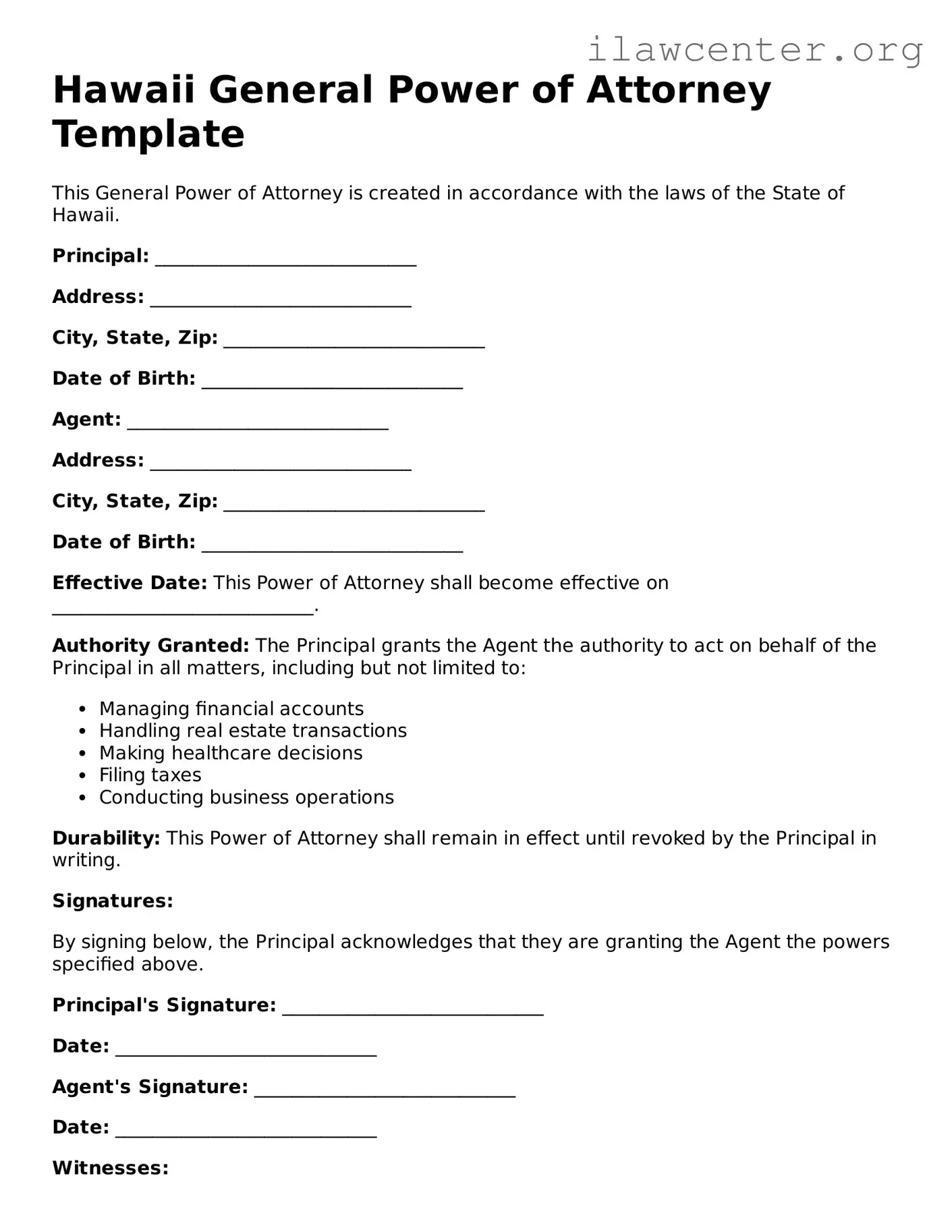 Attorney-Verified  General Power of Attorney Document for Hawaii