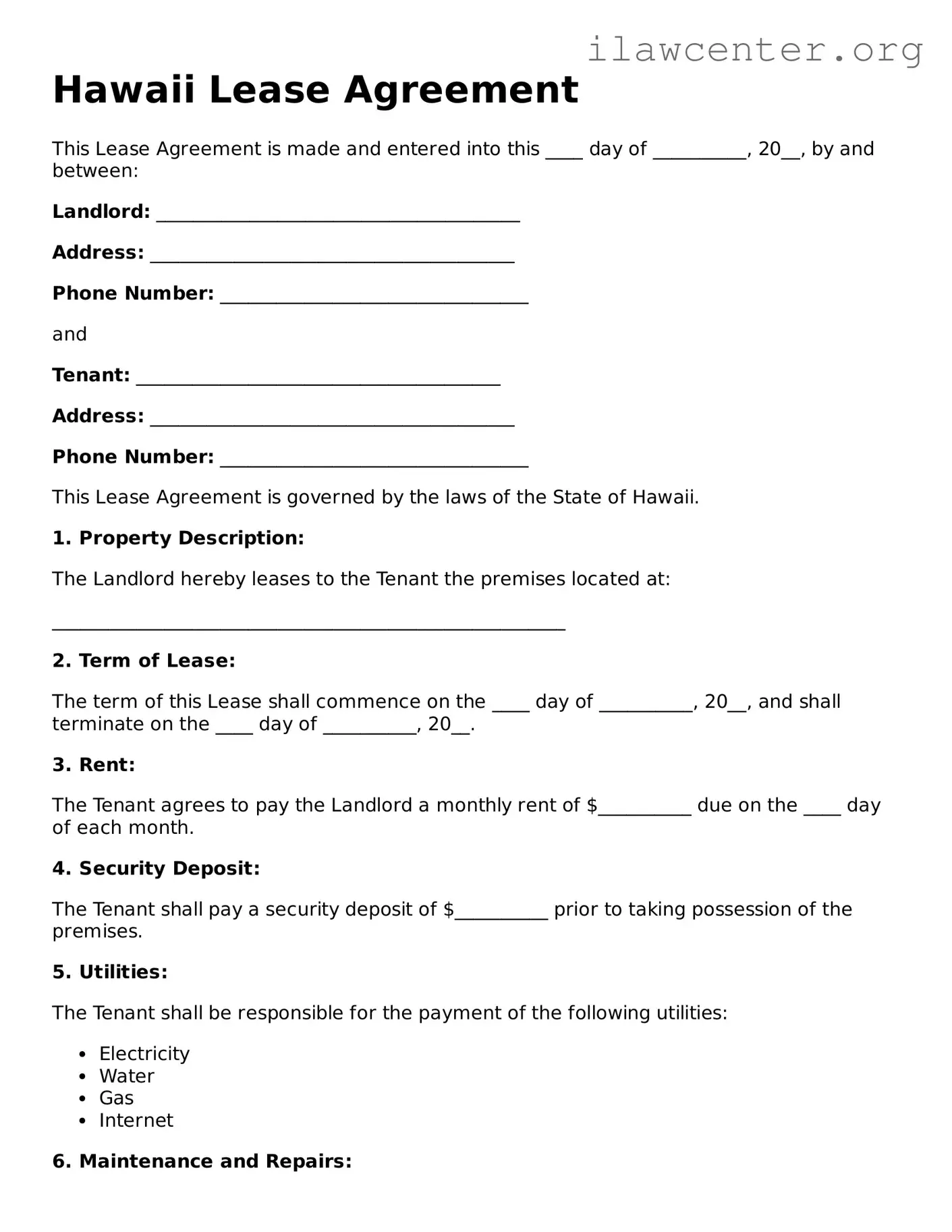 Attorney-Verified  Lease Agreement Document for Hawaii
