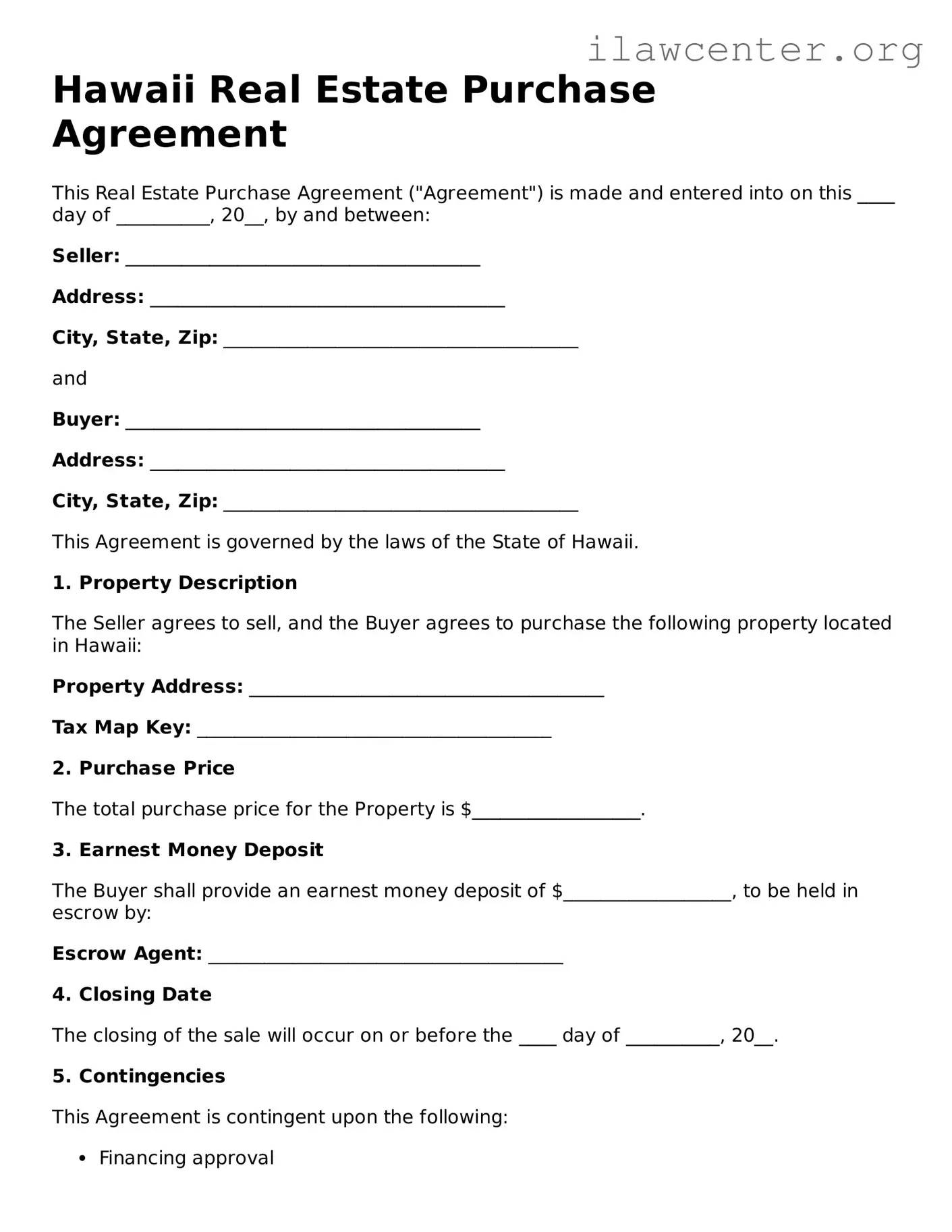 Attorney-Verified  Real Estate Purchase Agreement Document for Hawaii