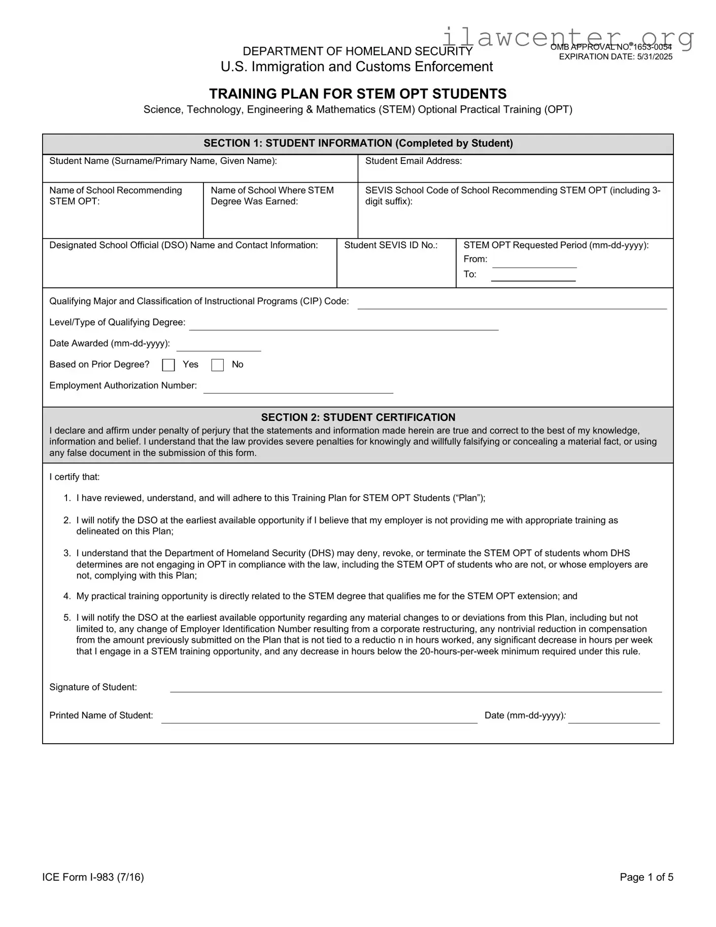 ICE I-983 PDF Template