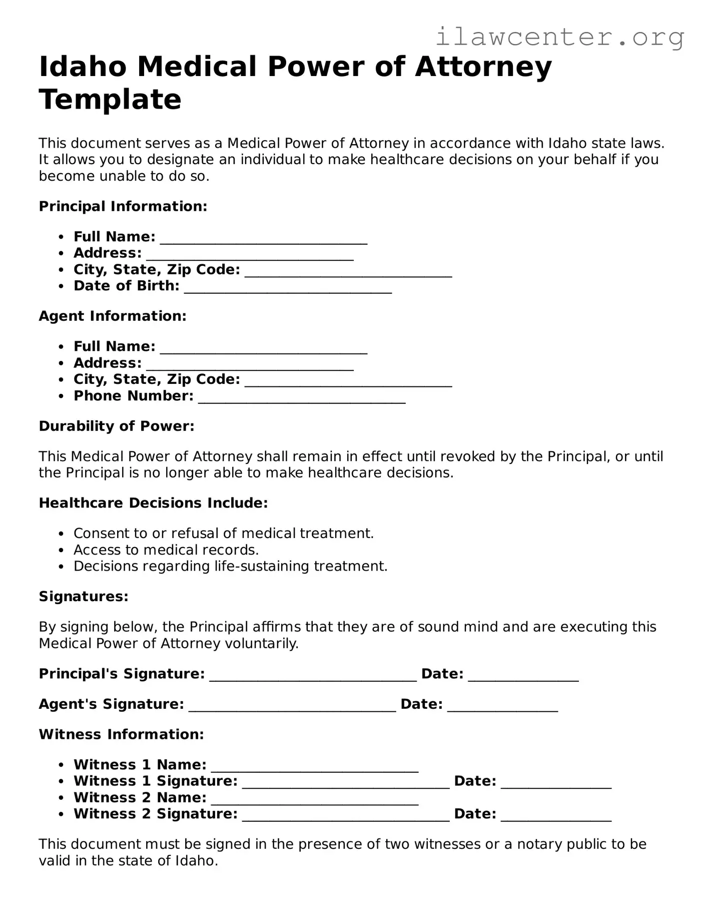 Attorney-Verified  Medical Power of Attorney Document for Idaho