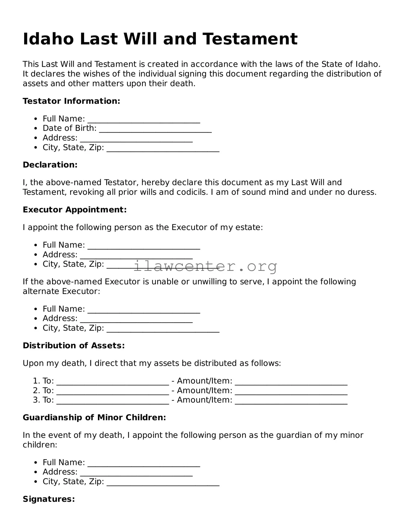 Attorney-Verified  Last Will and Testament Document for Idaho