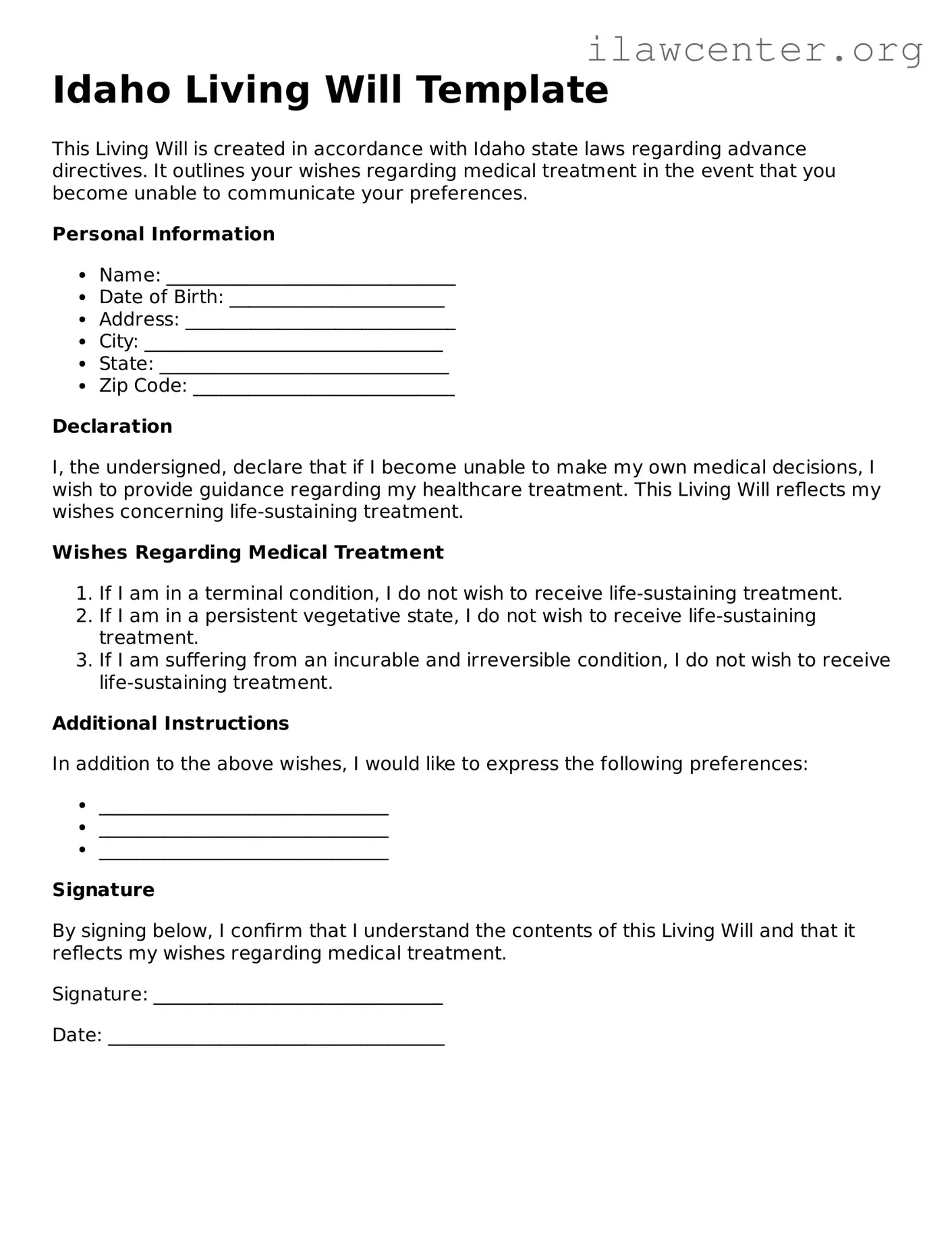 Attorney-Verified  Living Will Document for Idaho