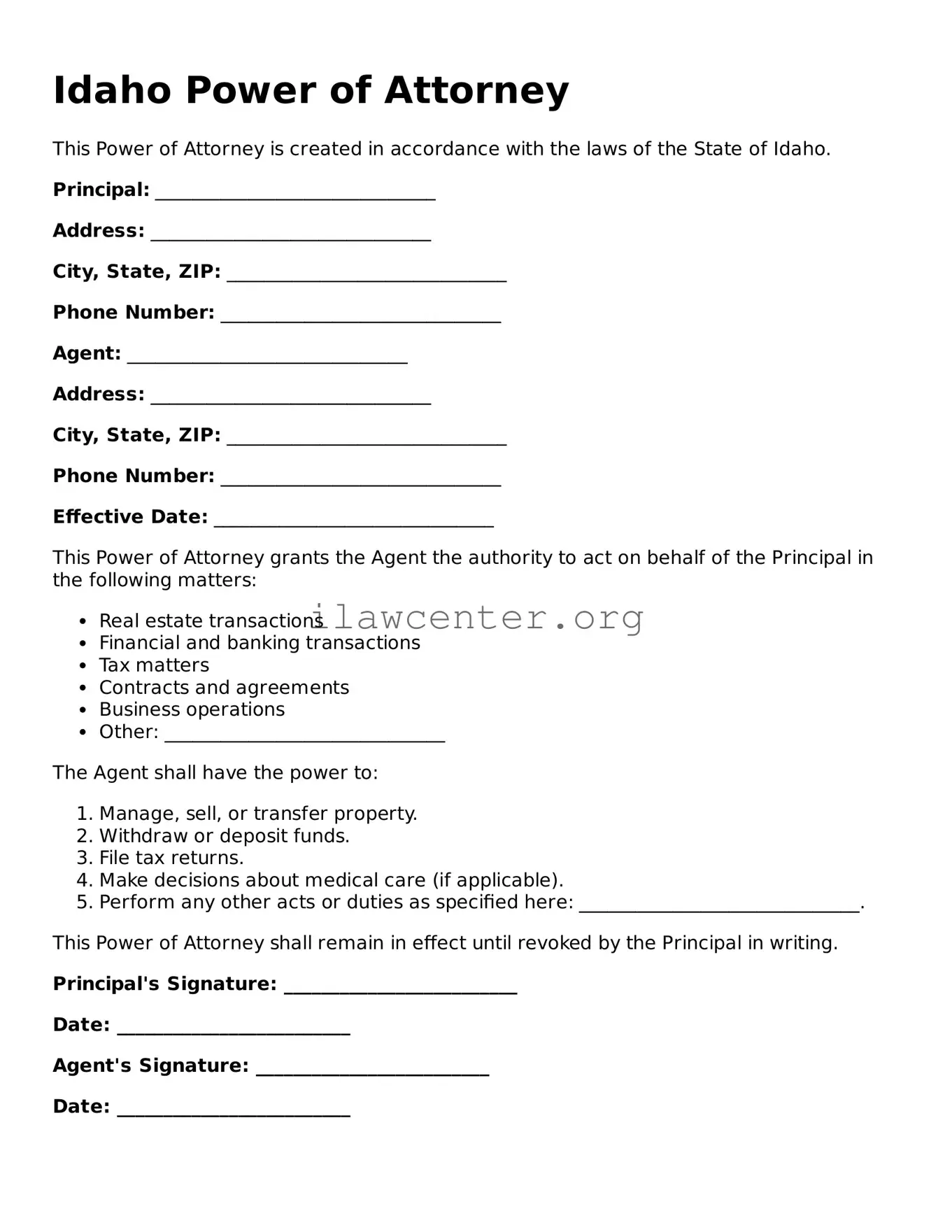 Attorney-Verified  Power of Attorney Document for Idaho