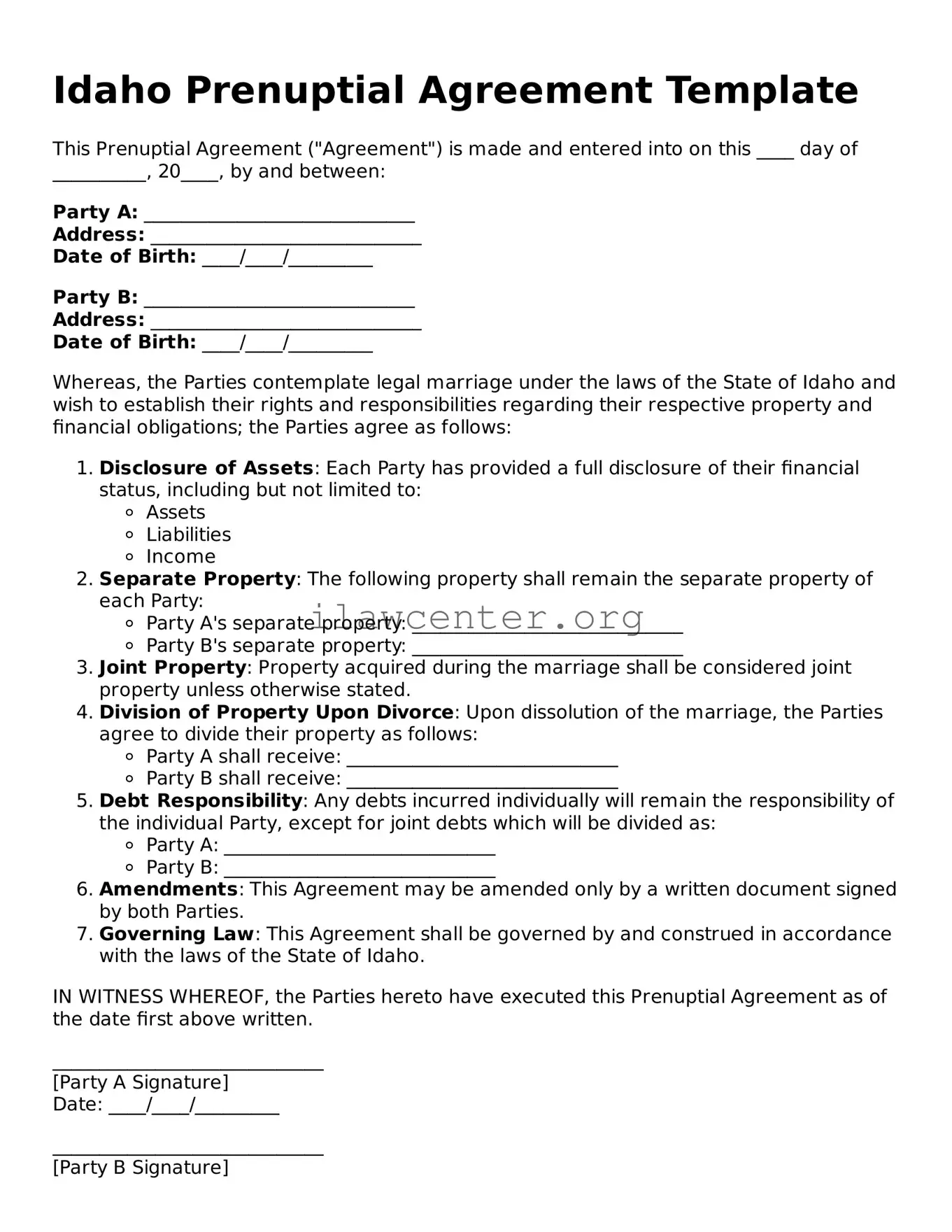Attorney-Verified  Prenuptial Agreement Document for Idaho