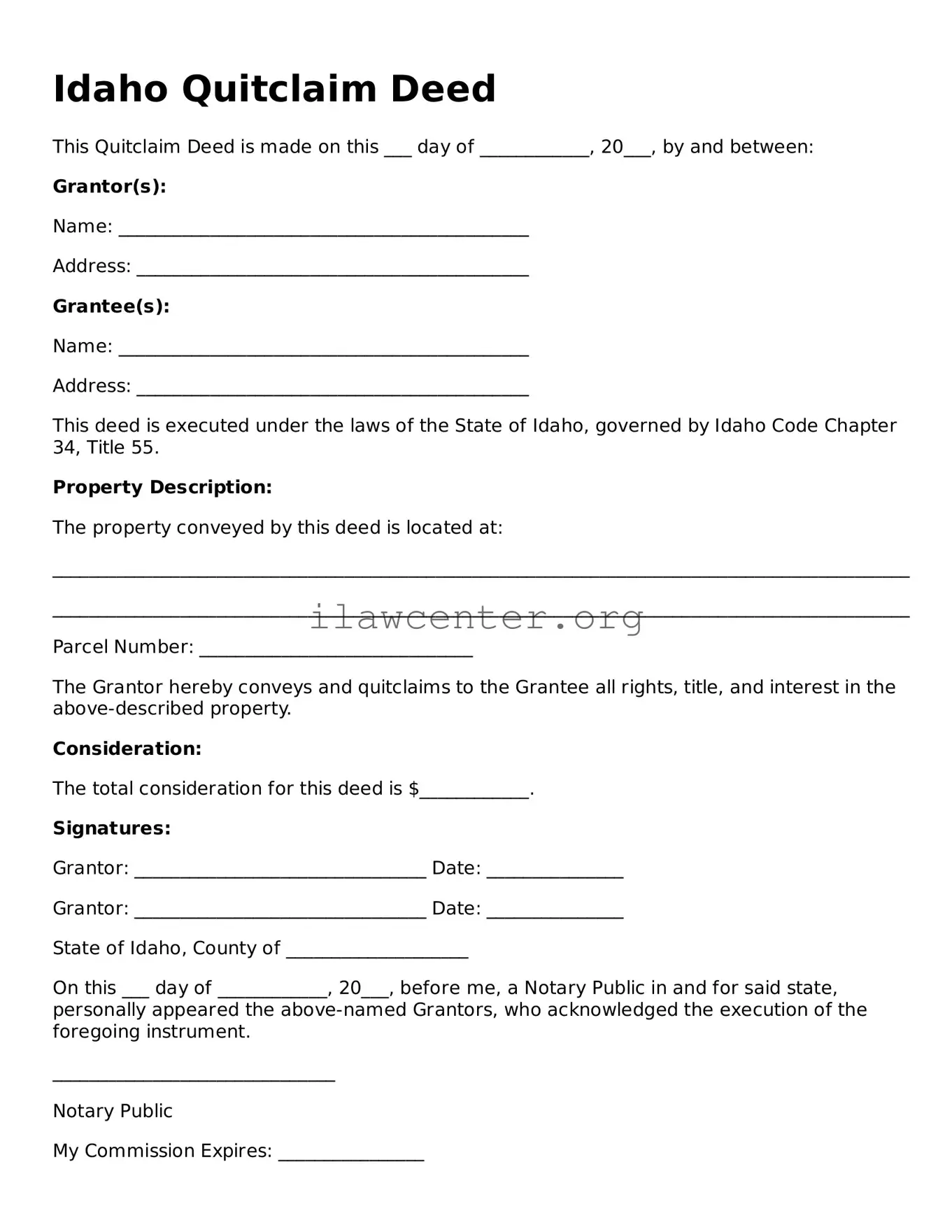 Attorney-Verified  Quitclaim Deed Document for Idaho