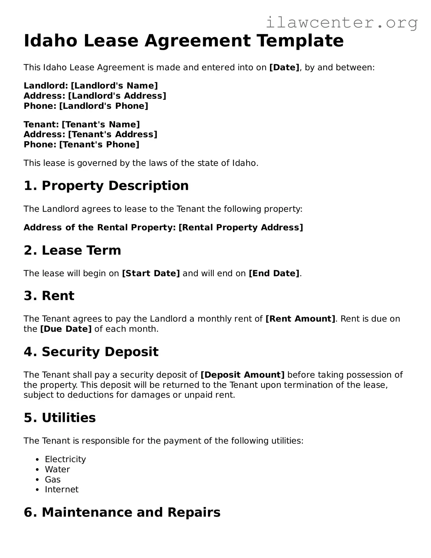 Attorney-Verified  Lease Agreement Document for Idaho