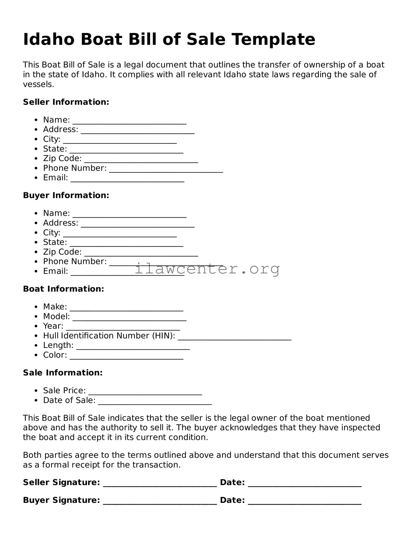 Attorney-Verified  Boat Bill of Sale Document for Idaho