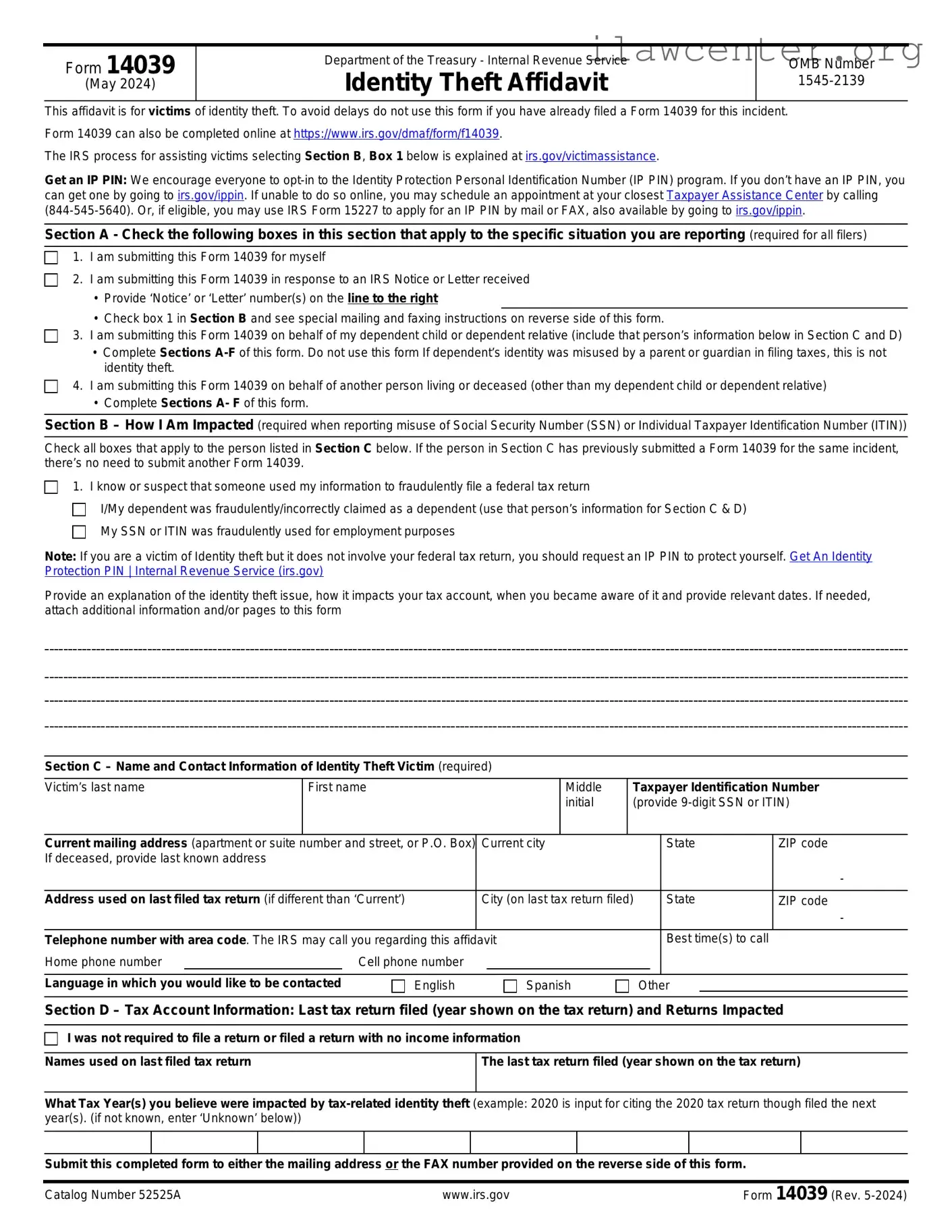 IRS 14039 PDF Template