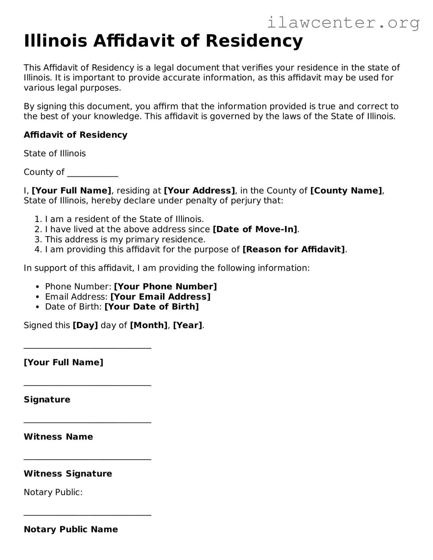 Attorney-Verified  Affidavit of Residency Document for Illinois