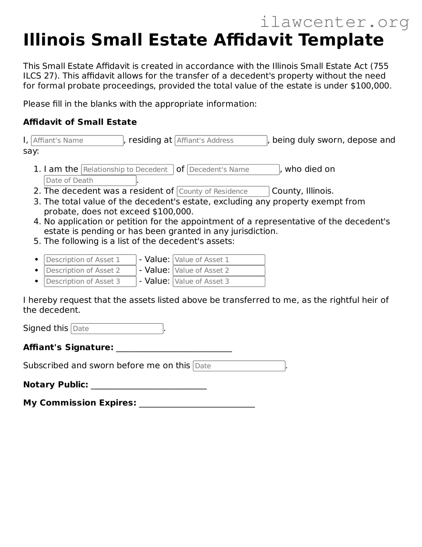 Attorney-Verified  Small Estate Affidavit Document for Illinois
