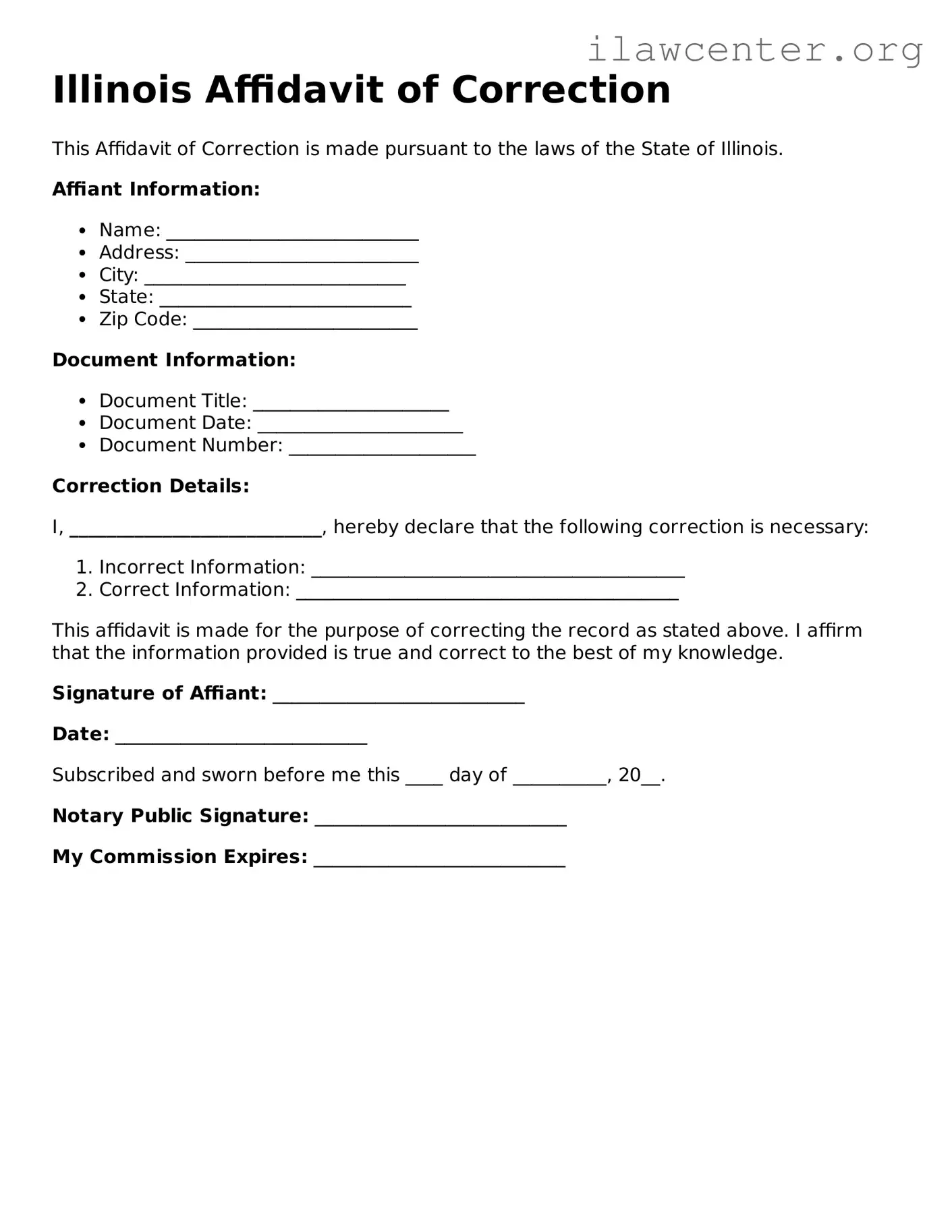 Attorney-Verified  Affidavit of Correction Document for Illinois