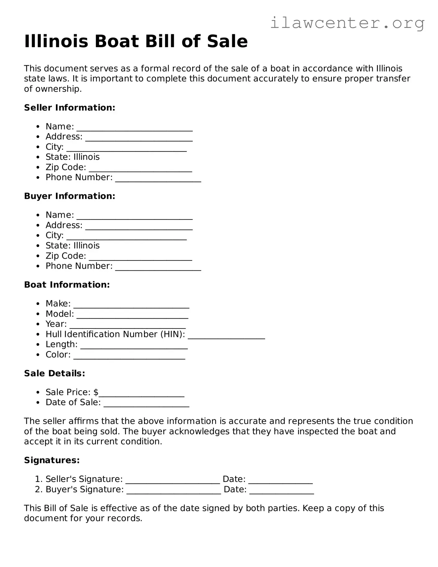 Attorney-Verified  Boat Bill of Sale Document for Illinois