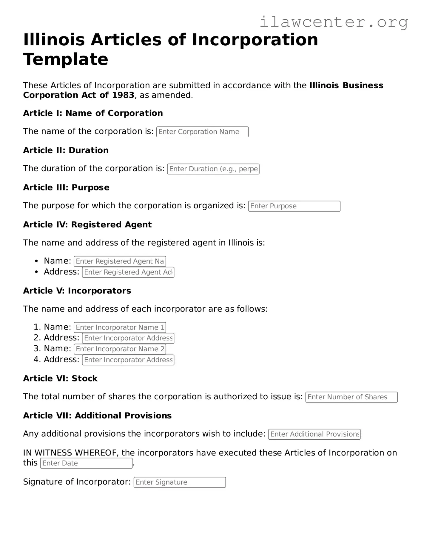 Attorney-Verified  Articles of Incorporation Document for Illinois