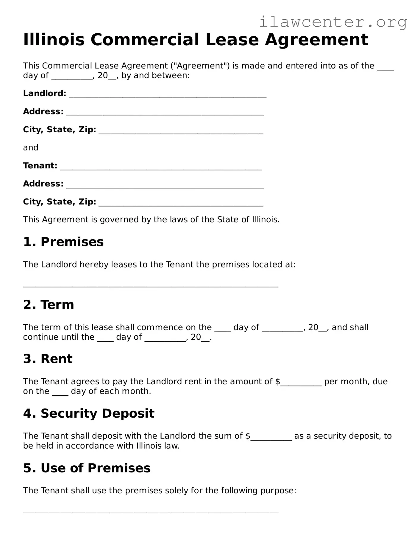 Attorney-Verified  Commercial Lease Agreement Document for Illinois