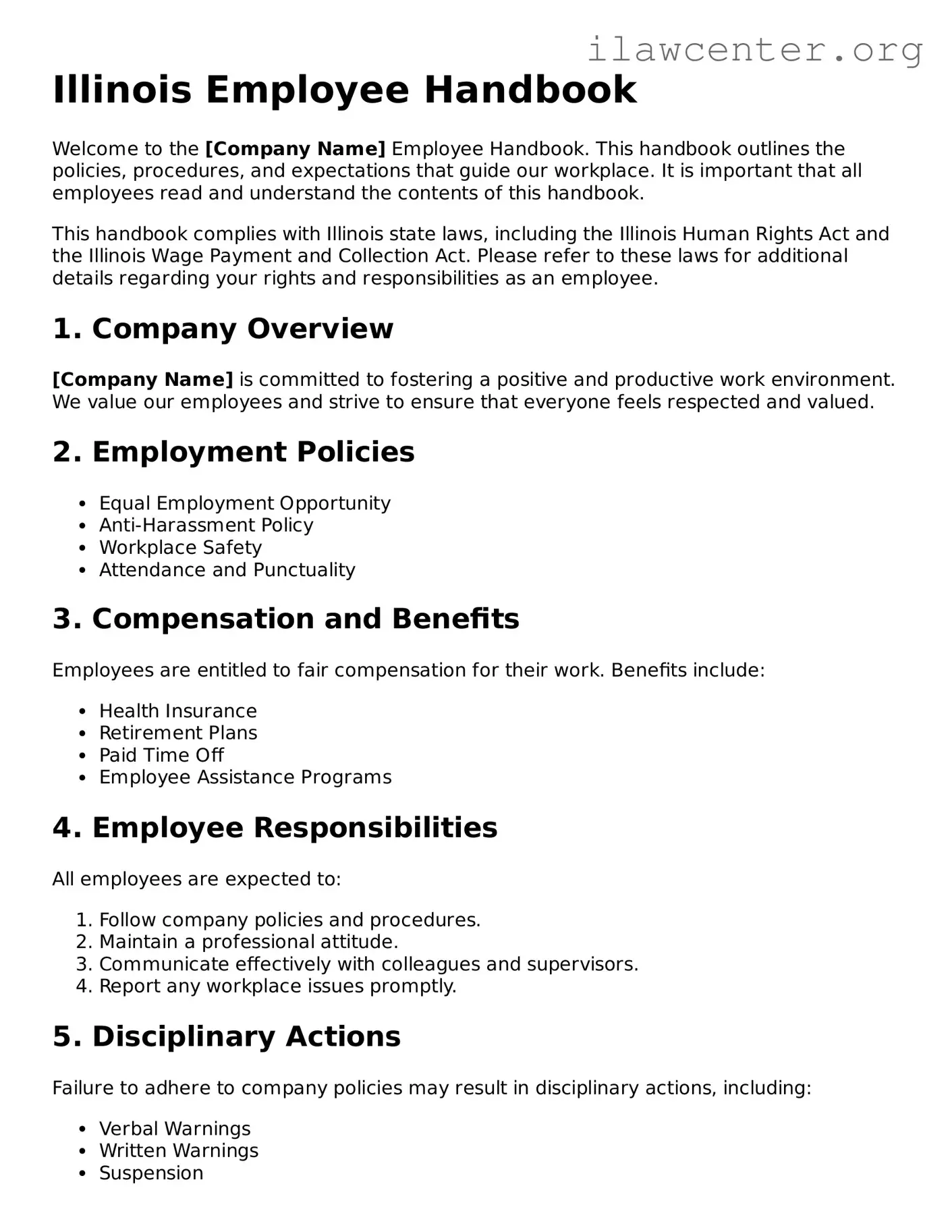 Attorney-Verified  Employee Handbook Document for Illinois
