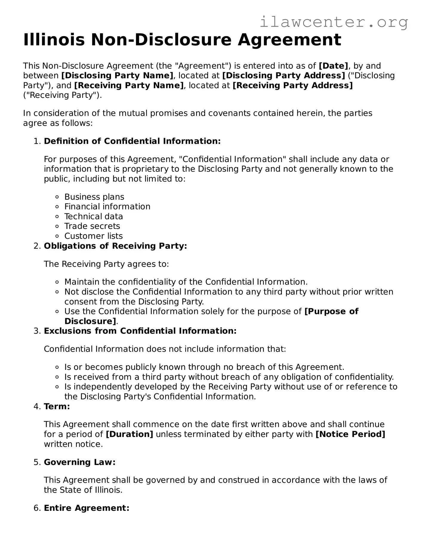 Attorney-Verified  Non-disclosure Agreement Document for Illinois