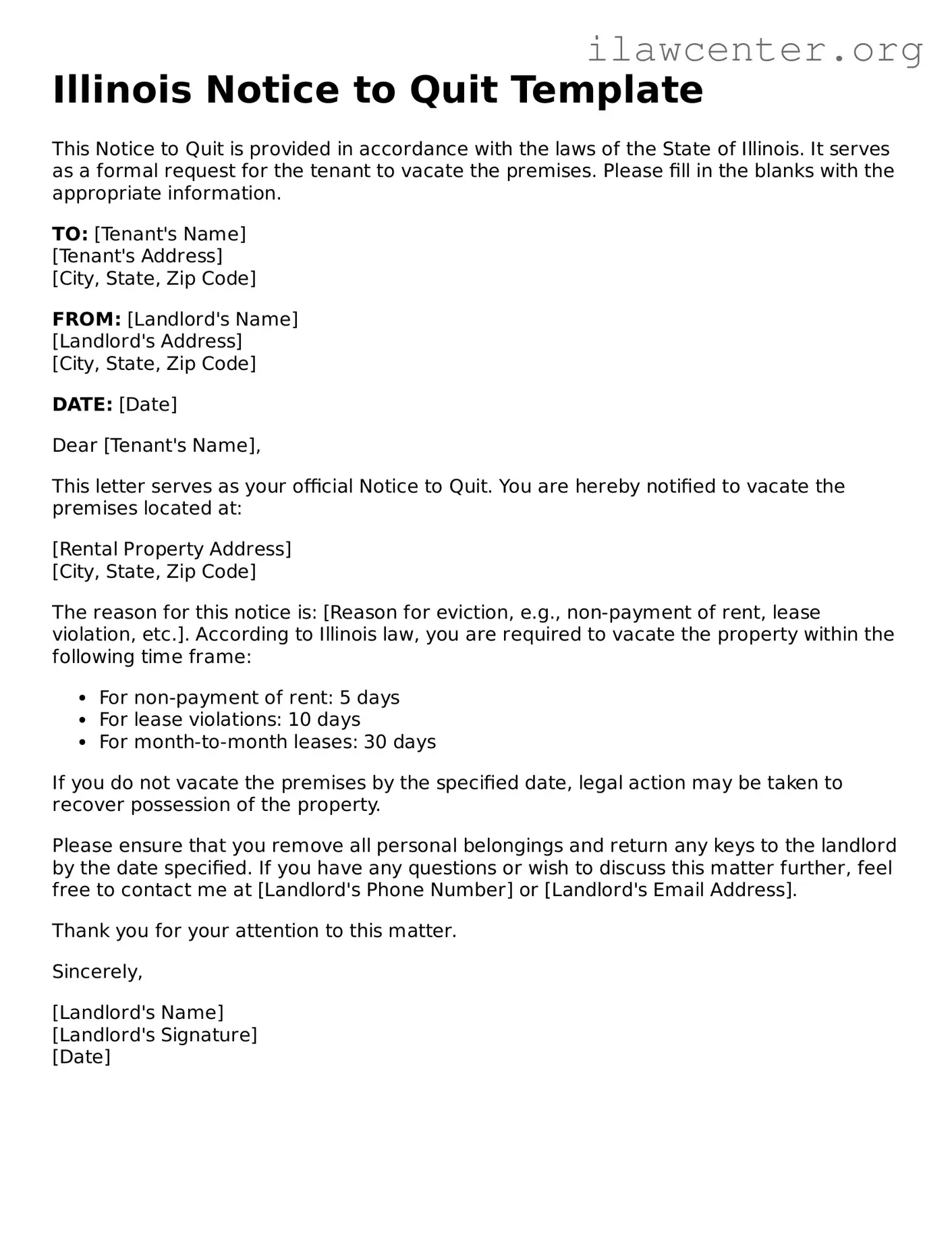 Attorney-Verified  Notice to Quit Document for Illinois