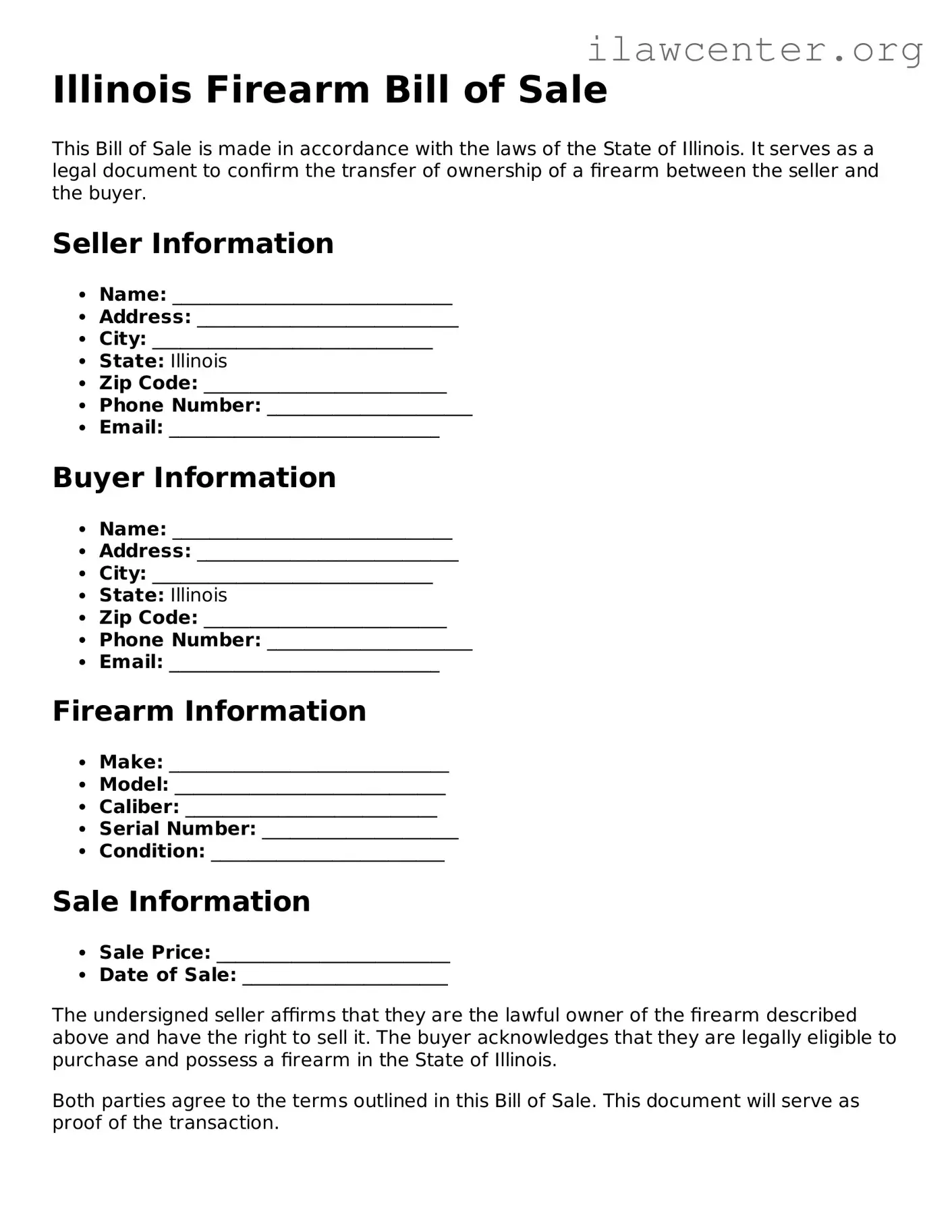 Attorney-Verified  Firearm Bill of Sale Document for Illinois