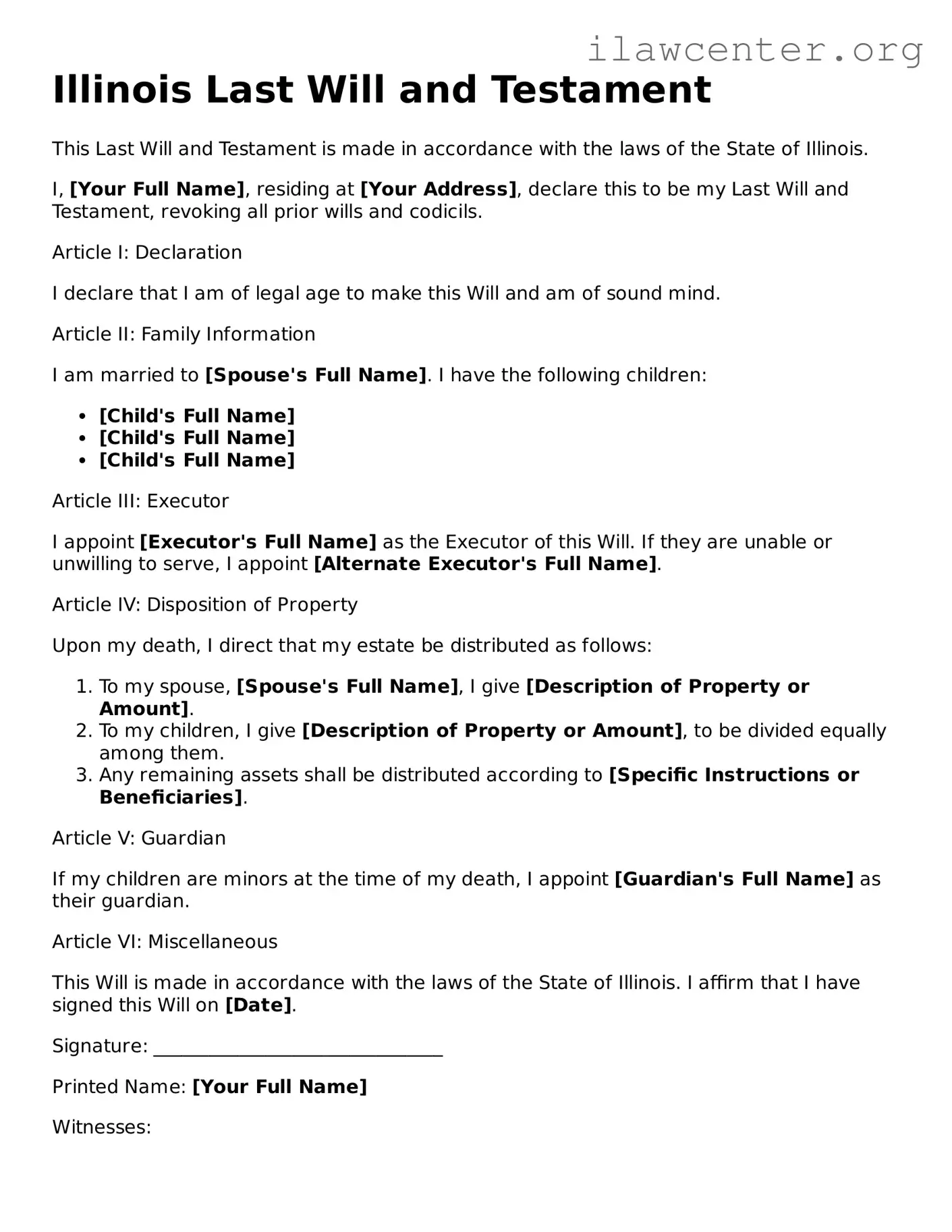 Attorney-Verified  Last Will and Testament Document for Illinois