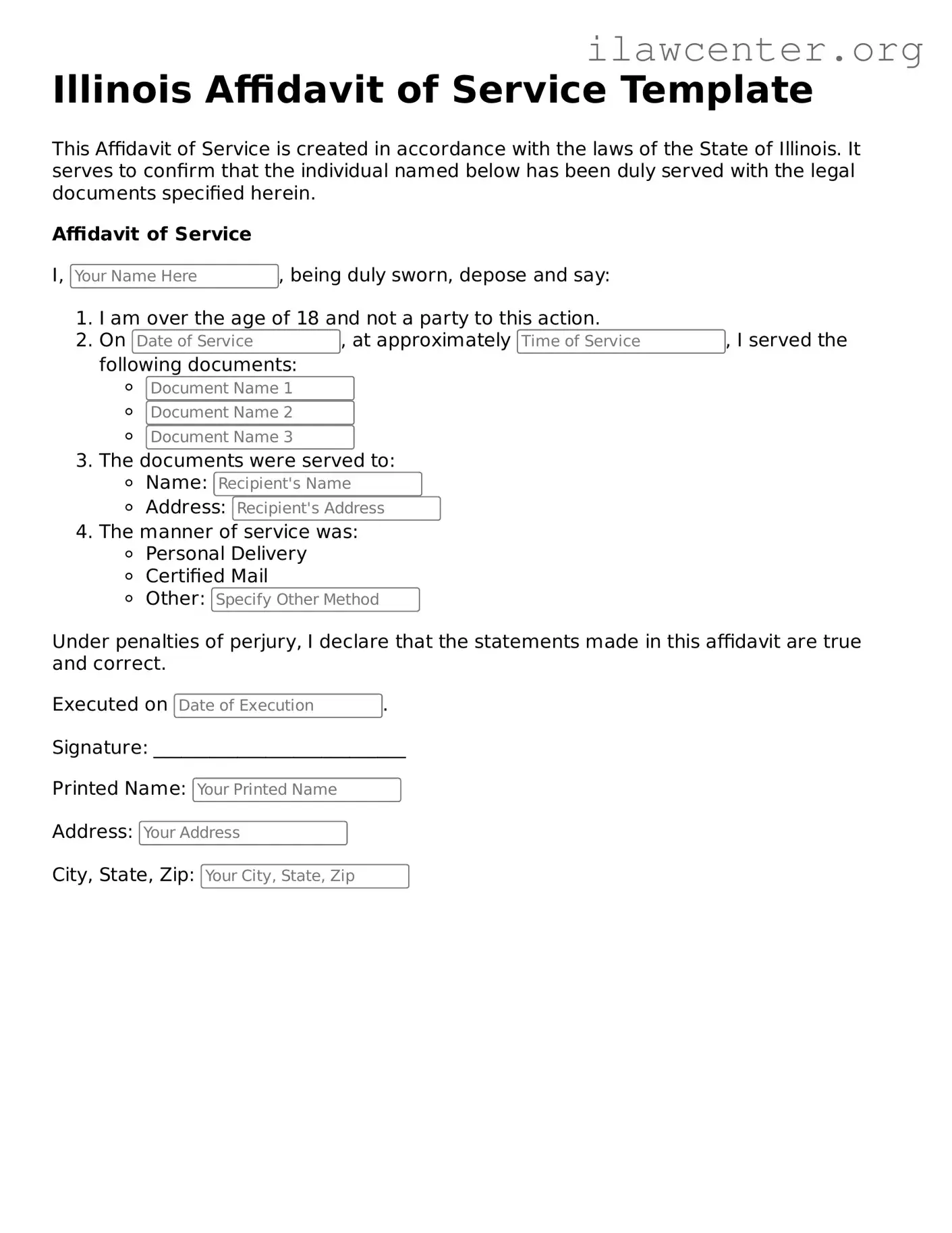 Attorney-Verified  Affidavit of Service Document for Illinois