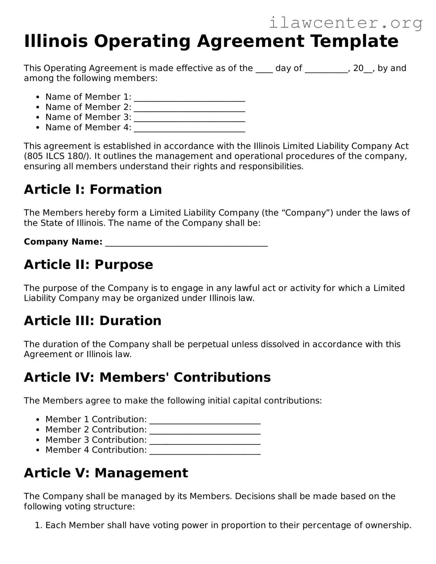 Attorney-Verified  Operating Agreement Document for Illinois
