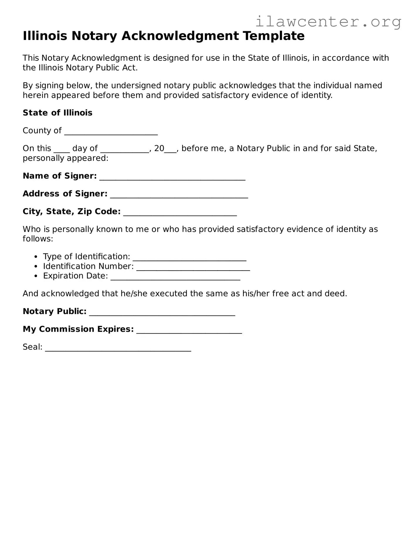 Attorney-Verified  Notary Acknowledgement Document for Illinois