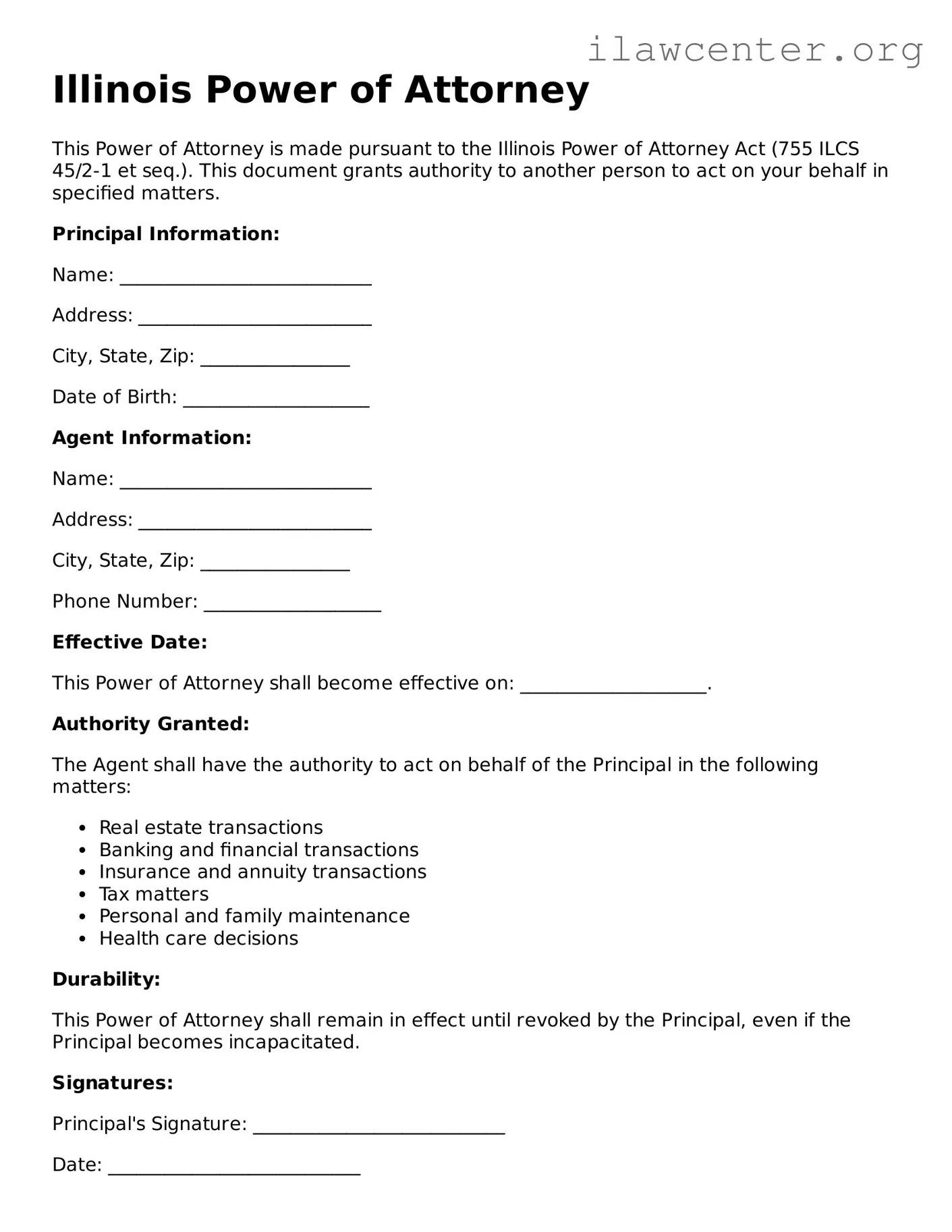 Attorney-Verified  Power of Attorney Document for Illinois