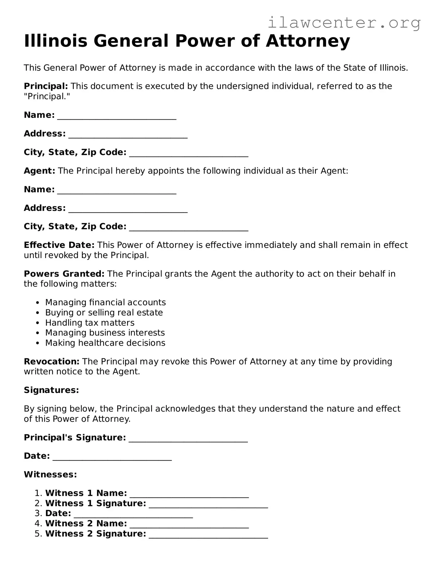 Attorney-Verified  General Power of Attorney Document for Illinois