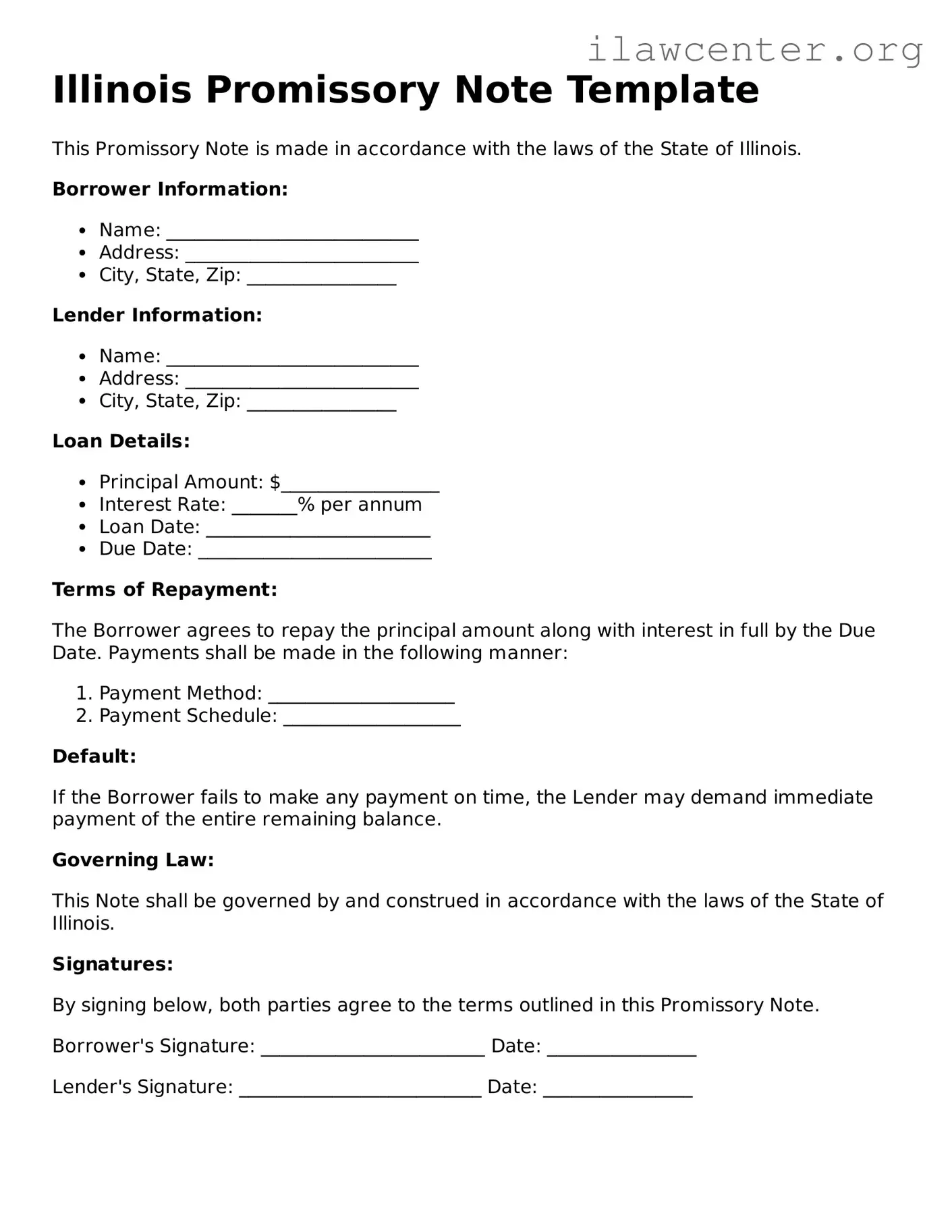 Attorney-Verified  Promissory Note Document for Illinois