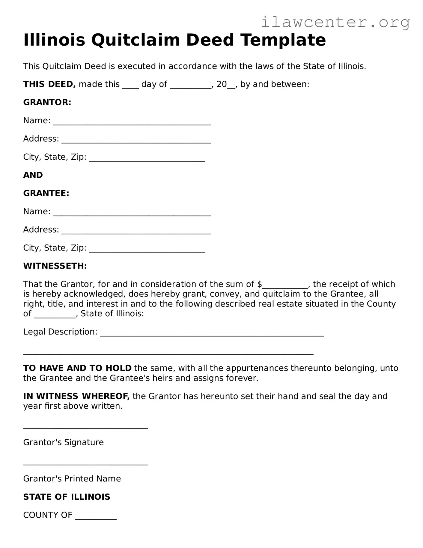 Attorney-Verified  Quitclaim Deed Document for Illinois