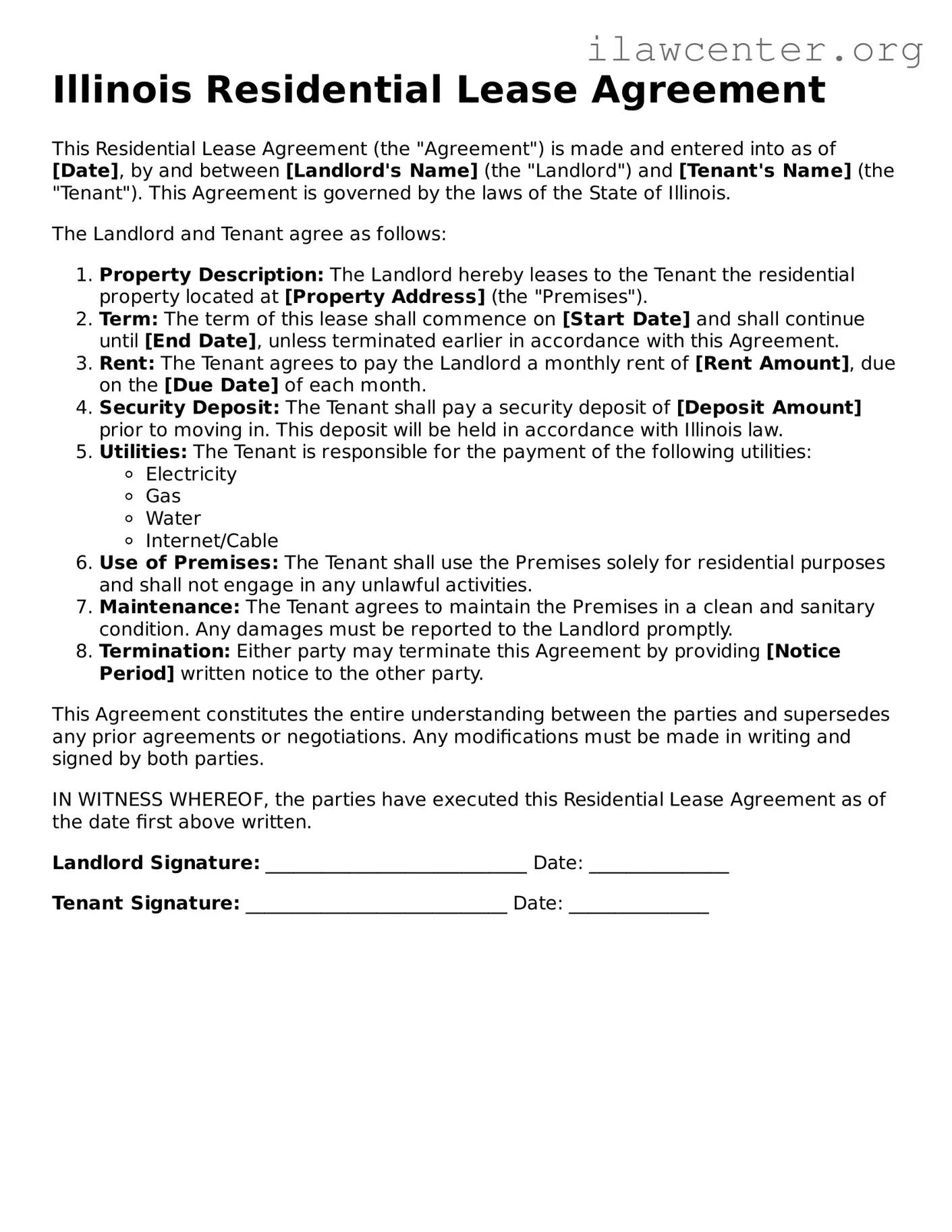 Attorney-Verified  Residential Lease Agreement Document for Illinois