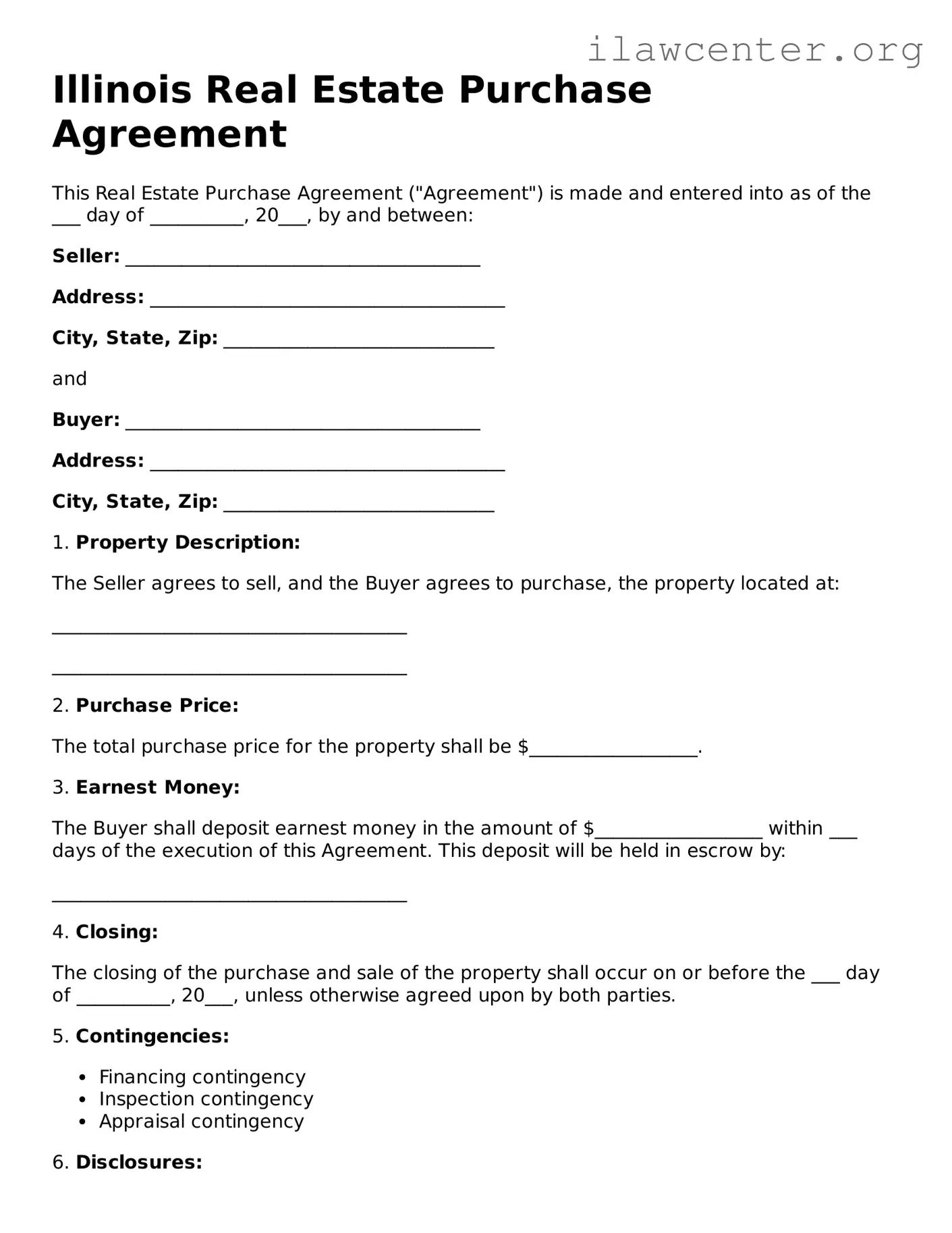 Attorney-Verified  Real Estate Purchase Agreement Document for Illinois