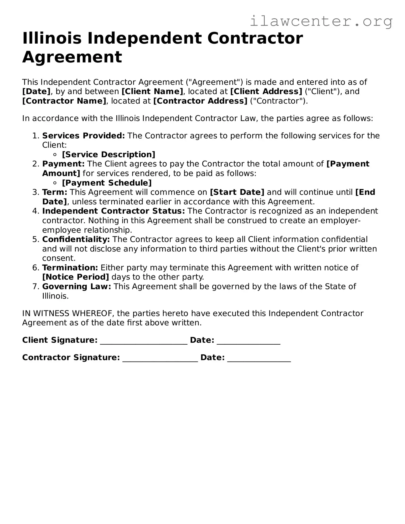 Attorney-Verified  Independent Contractor Agreement Document for Illinois