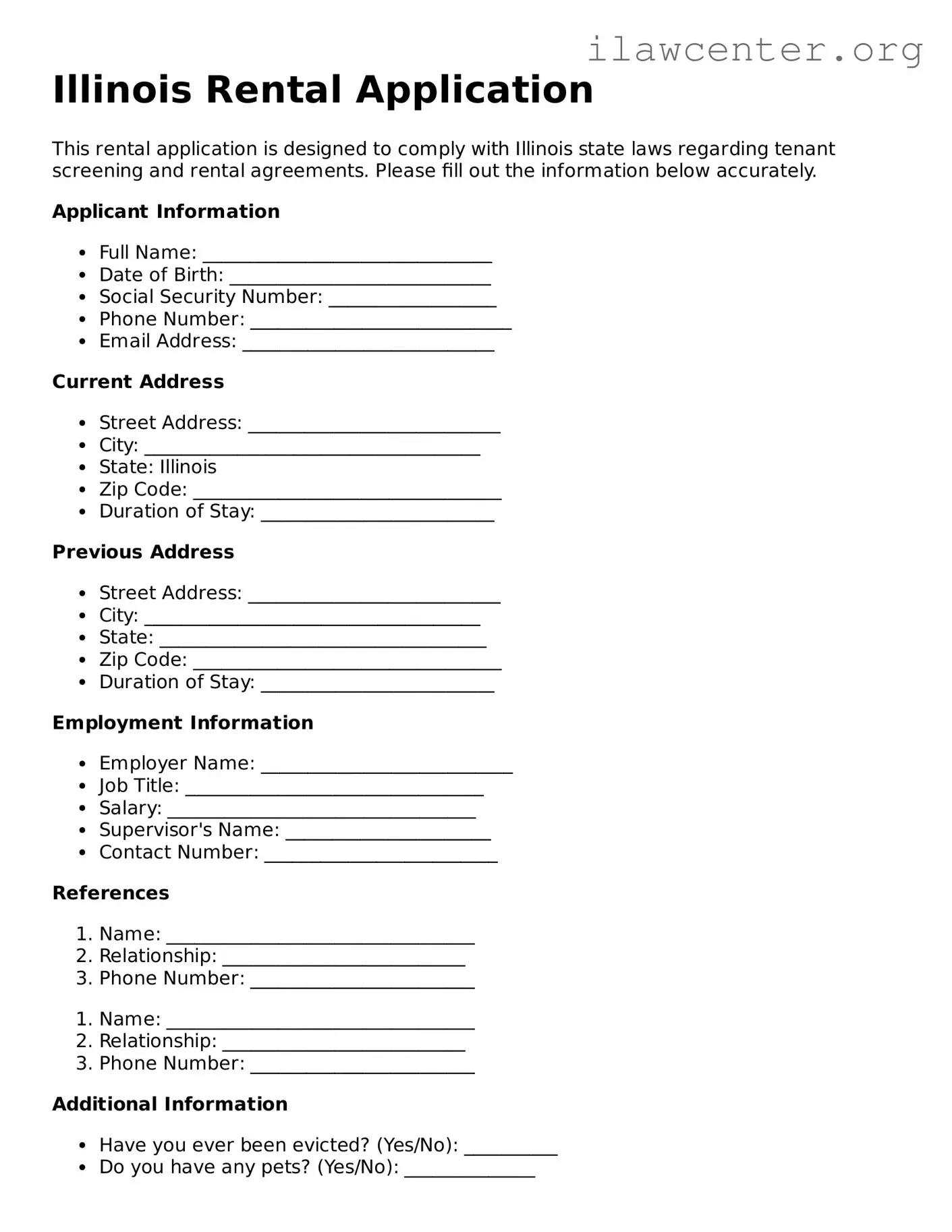 Attorney-Verified  Rental Application Document for Illinois