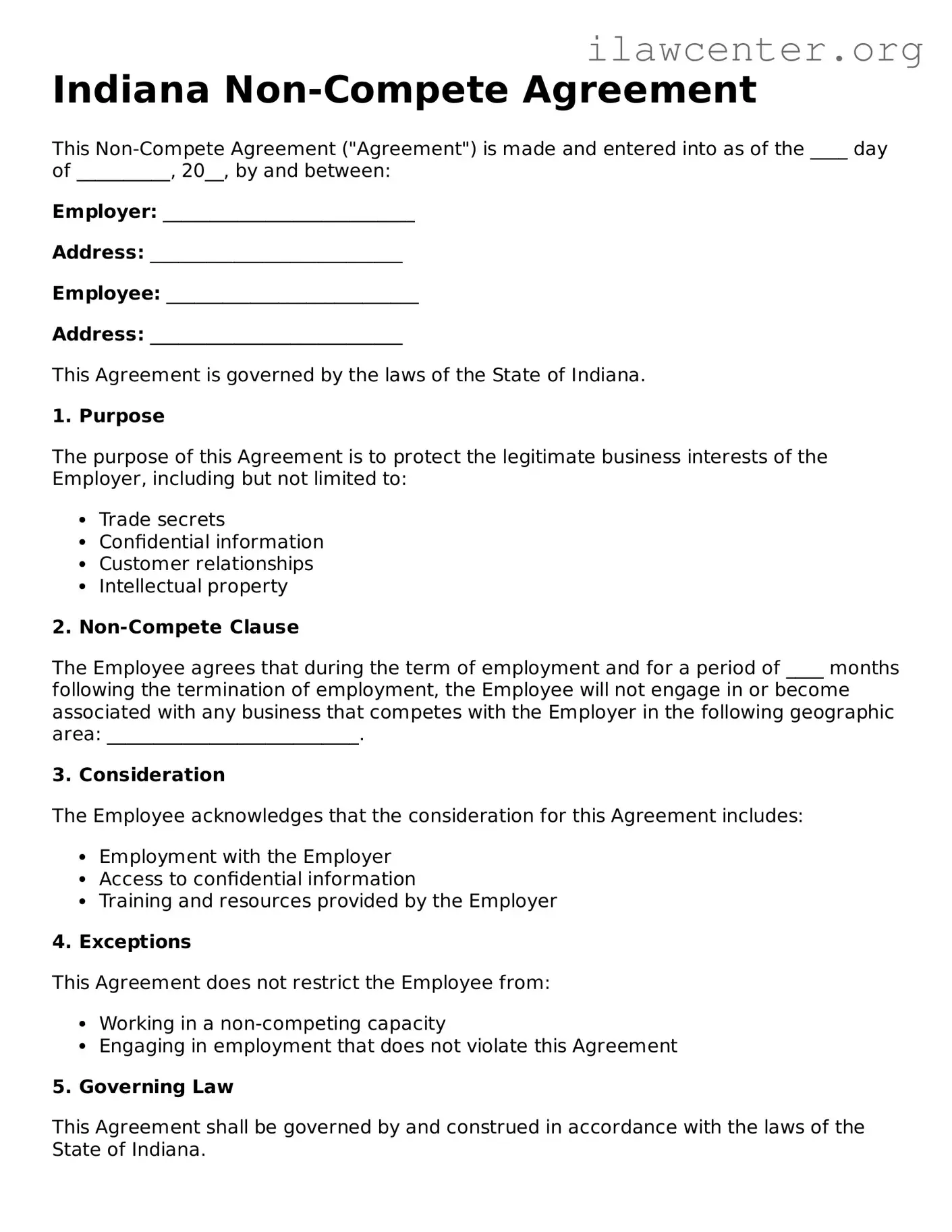 Attorney-Verified  Non-compete Agreement Document for Indiana