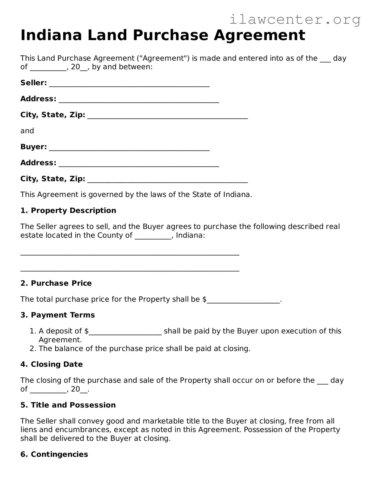 Attorney-Verified  Land Purchase Agreement Document for Indiana