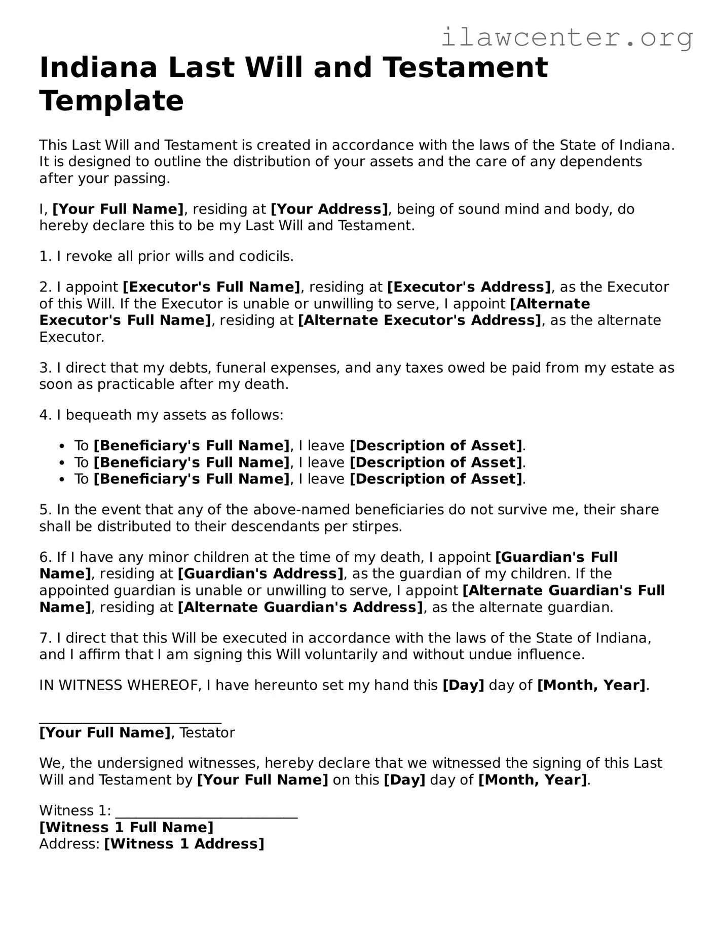 Attorney-Verified  Last Will and Testament Document for Indiana