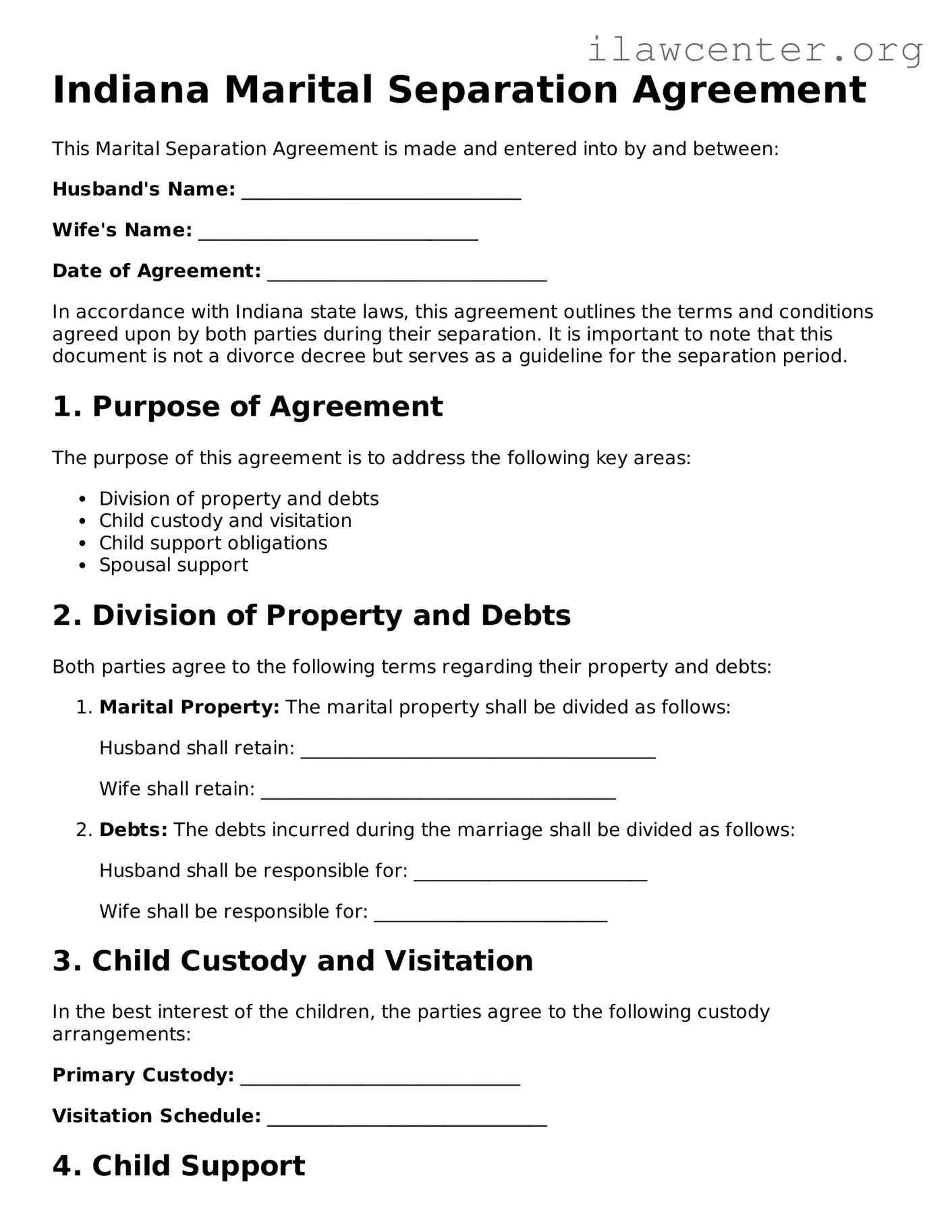 Attorney-Verified  Marital Separation Agreement Document for Indiana