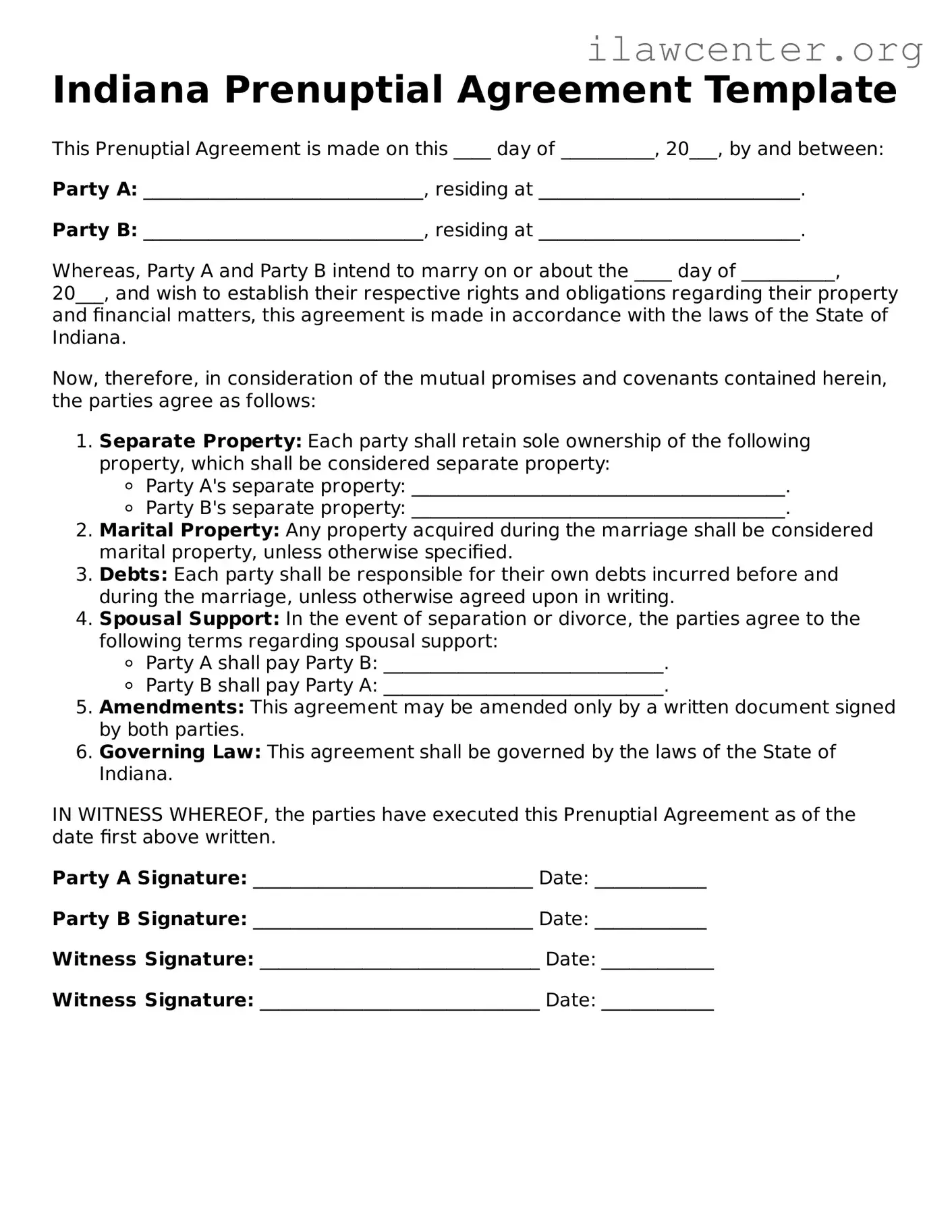 Attorney-Verified  Prenuptial Agreement Document for Indiana