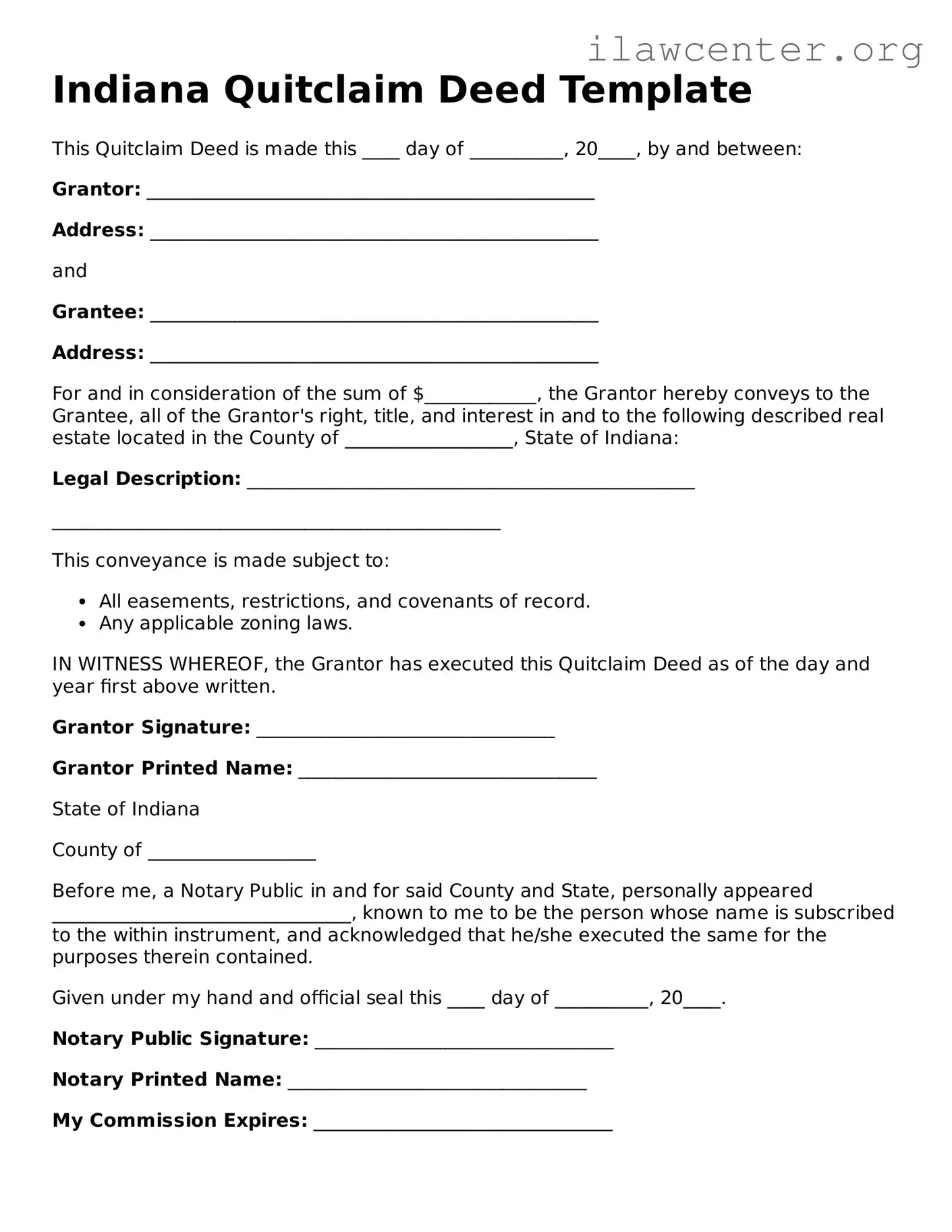 Attorney-Verified  Quitclaim Deed Document for Indiana