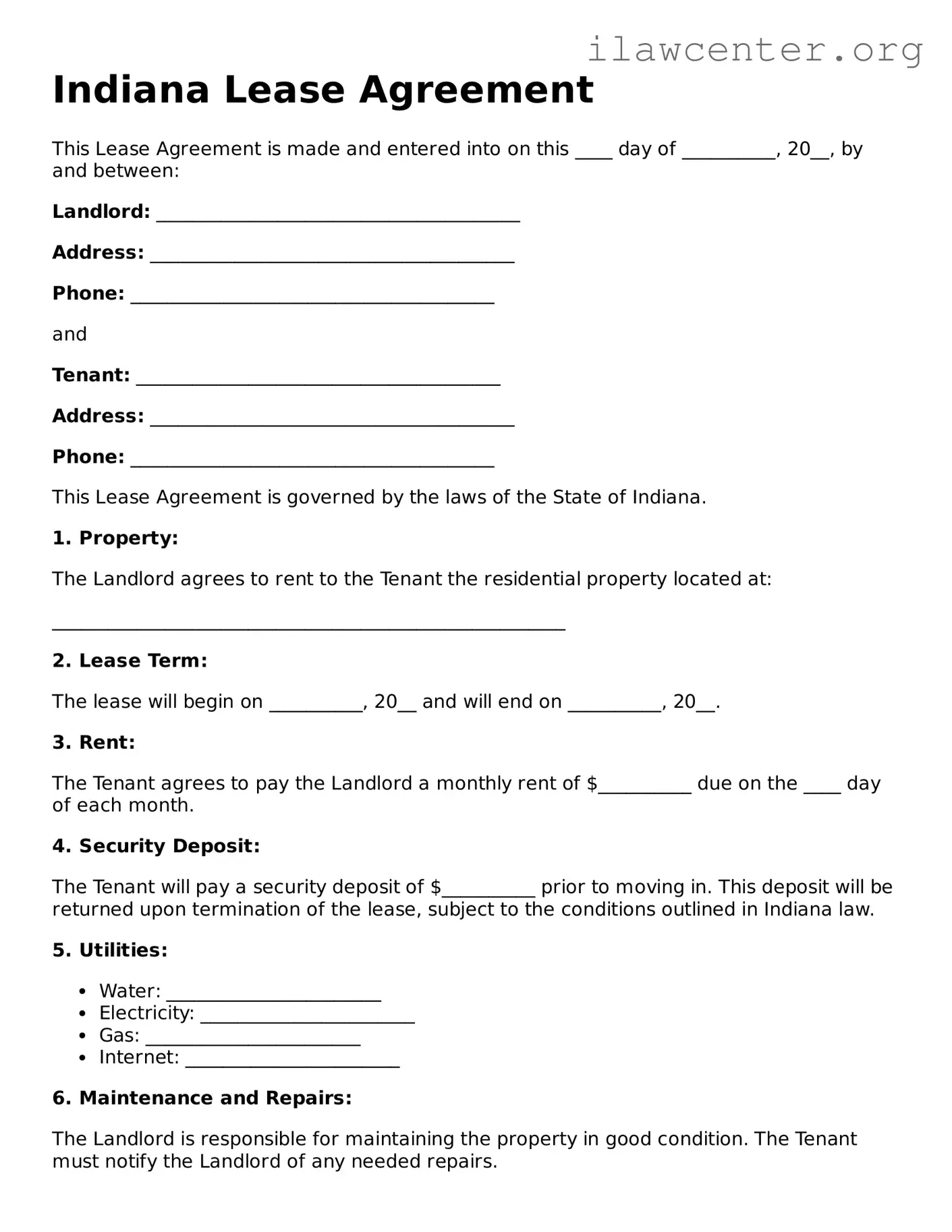 Attorney-Verified  Lease Agreement Document for Indiana