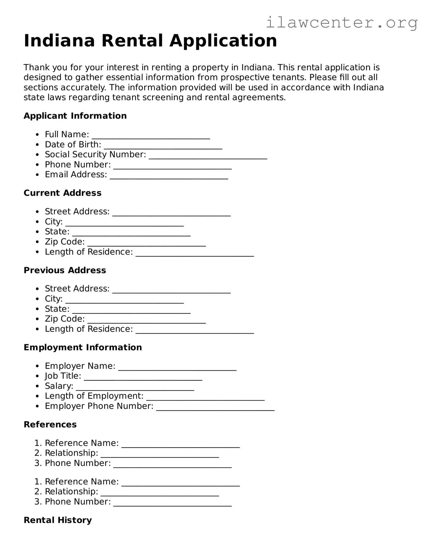 Attorney-Verified  Rental Application Document for Indiana