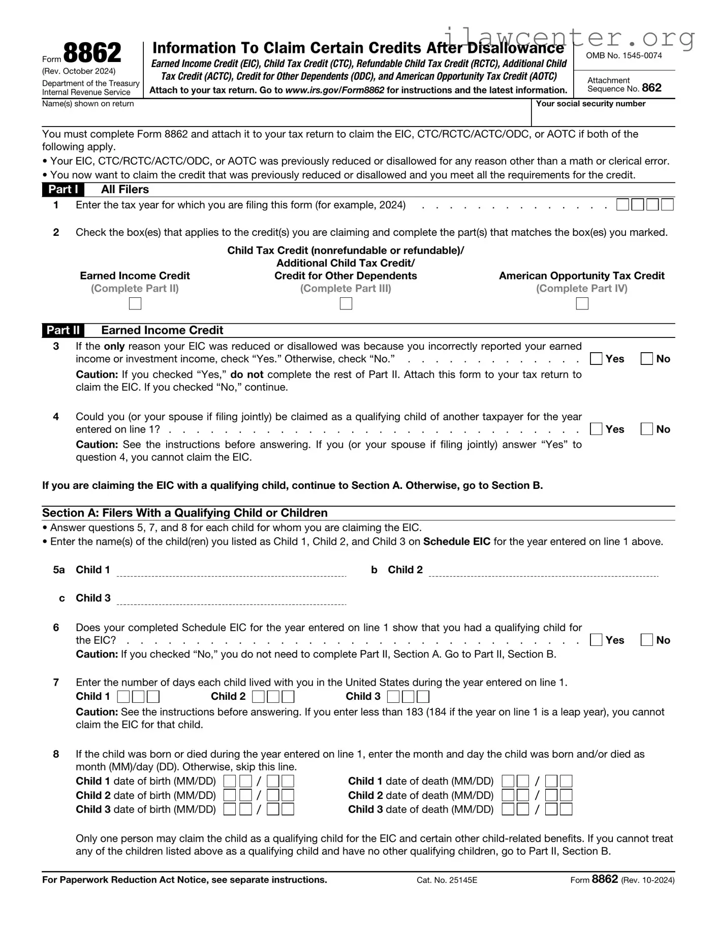 IRS 8862 PDF Template